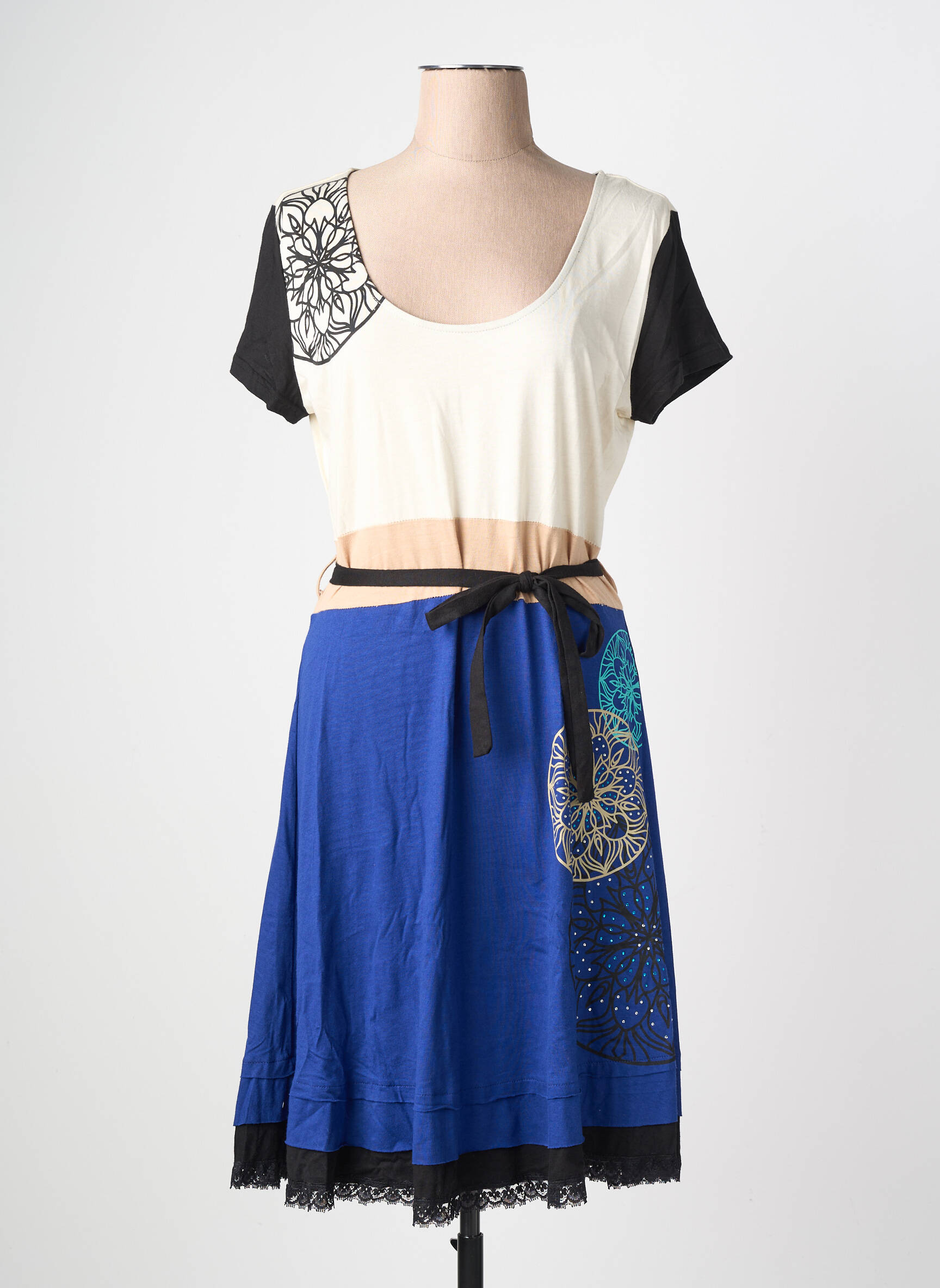 Robe mi-longue manches courtes manches courtes bleu DESIGUAL femme