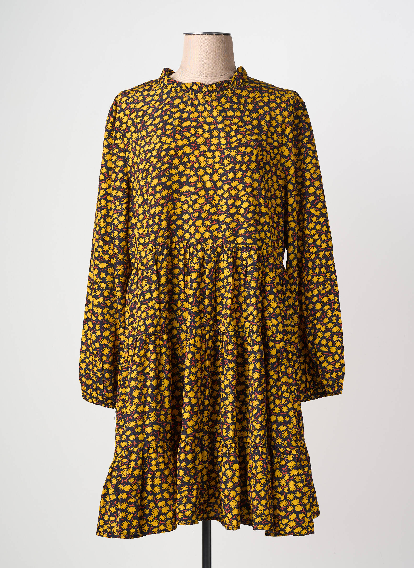 Robe mi-longue imprimé fantaisie manches longues jaune MOLLY BRACKEN femme