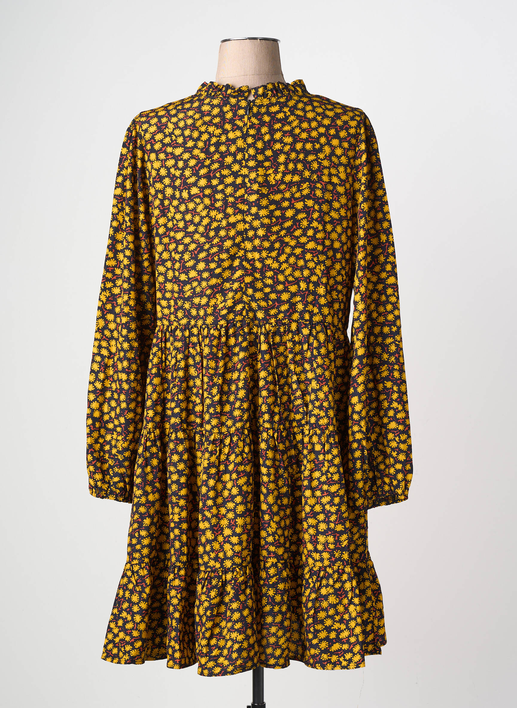 Robe mi-longue imprimé fantaisie manches longues jaune MOLLY BRACKEN femme