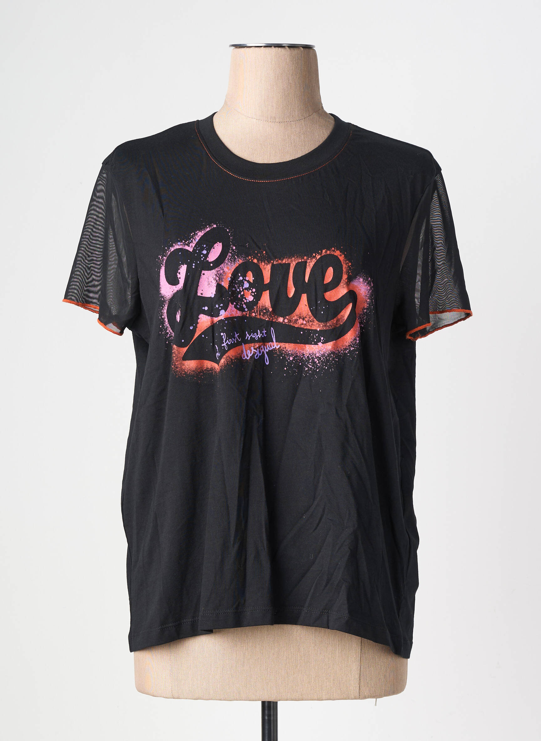 T-shirt sérigraphie manches courtes noir DESIGUAL femme
