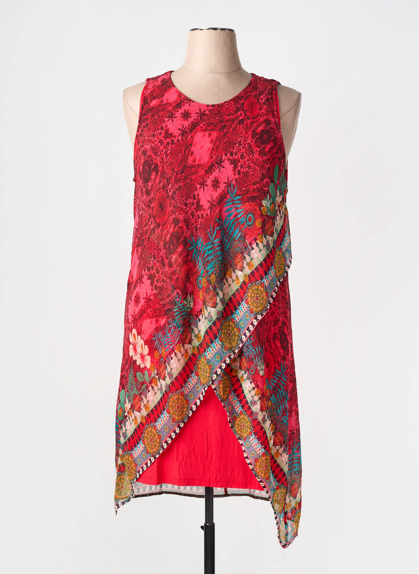 Robe mi-longue imprimé fantaisie sans manche rouge DESIGUAL femme