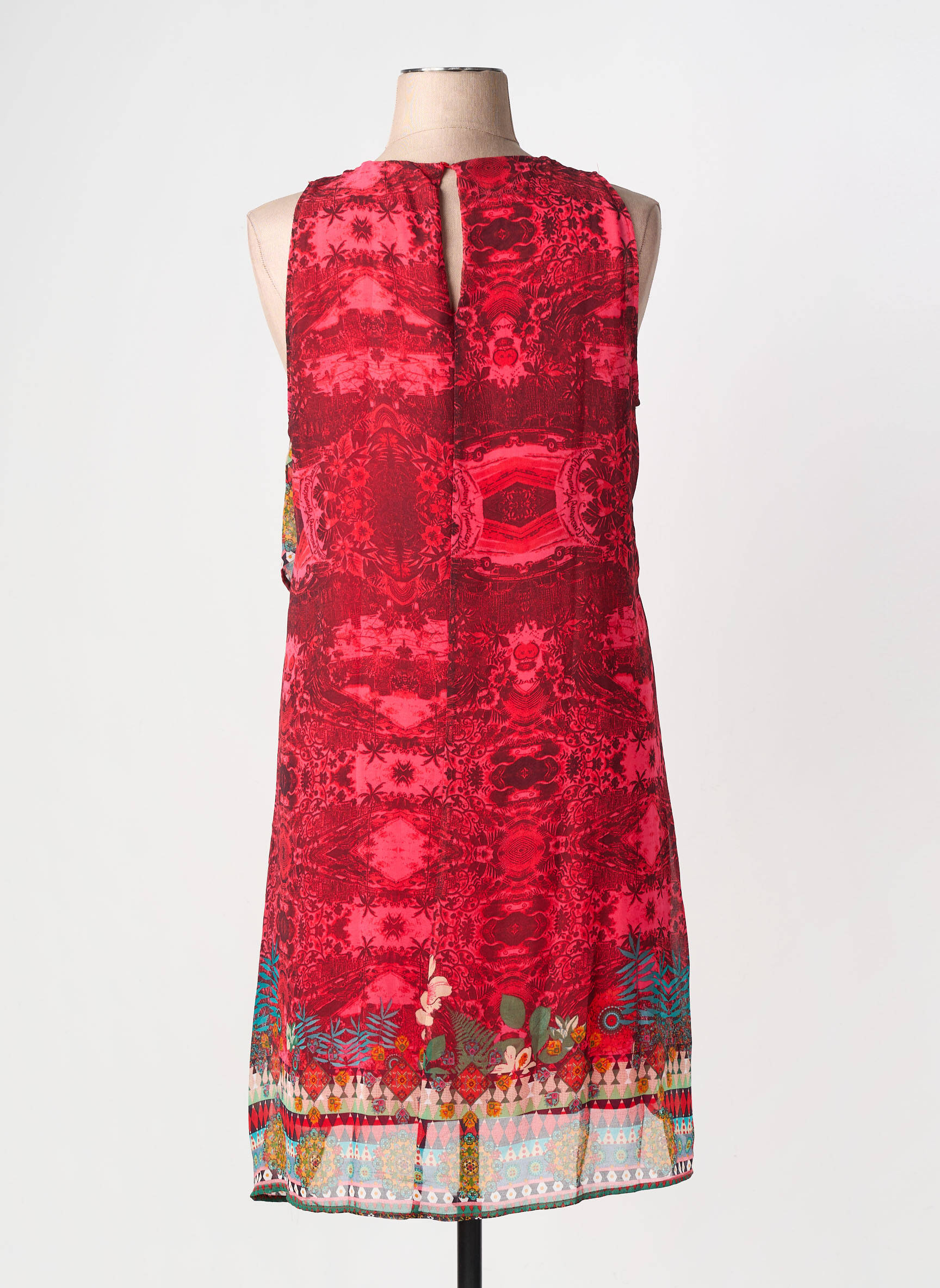 Robe mi-longue imprimé fantaisie sans manche rouge DESIGUAL femme