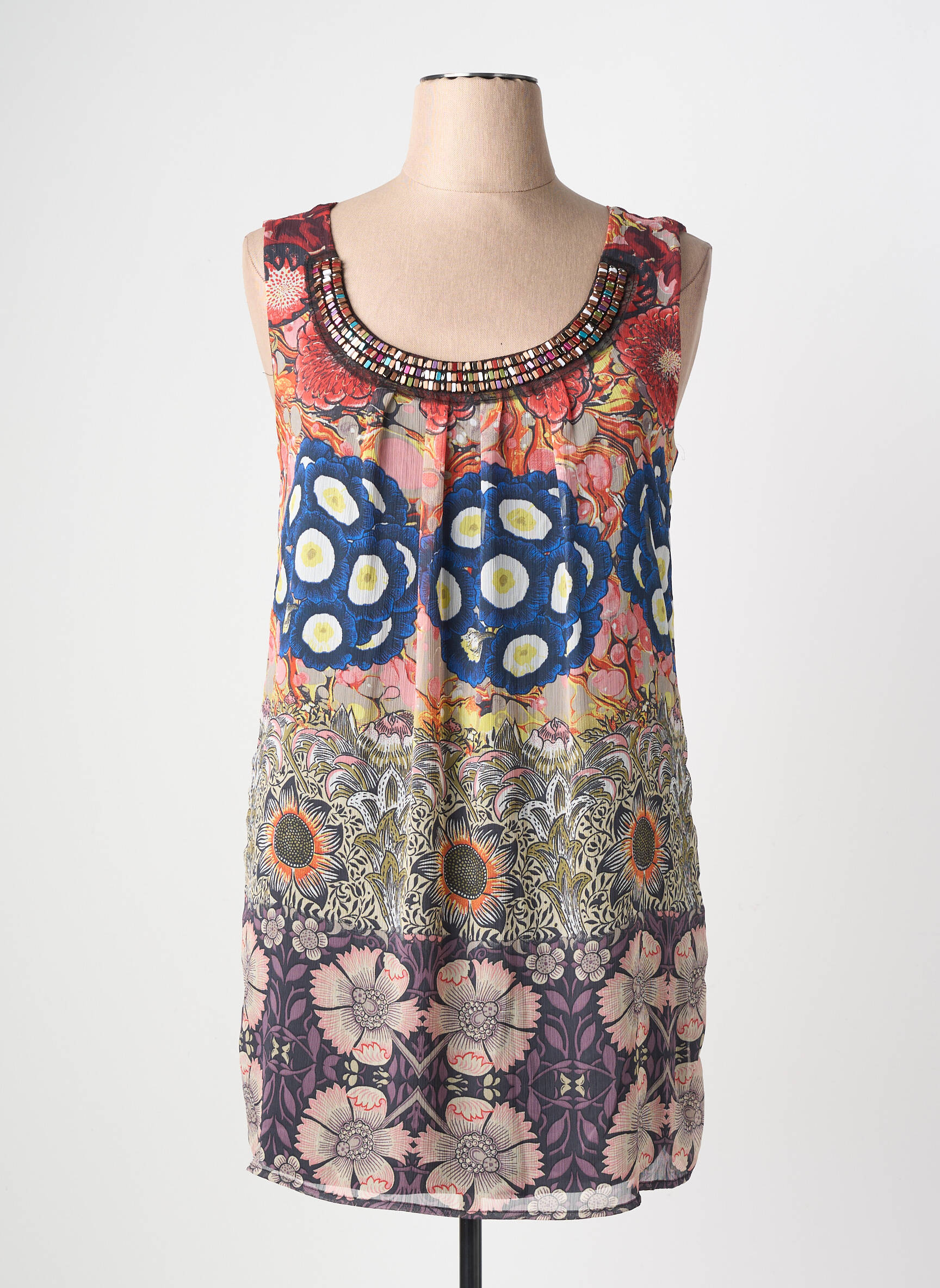 Tunique sans manche légère et transparente bleu DESIGUAL femme
