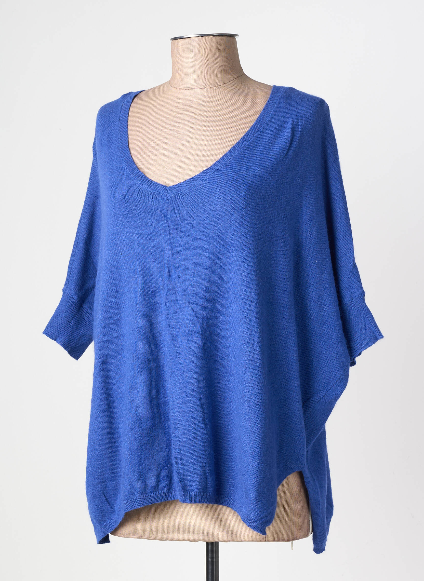 Pull col v manches 3/4 bleu ARTLOVE femme