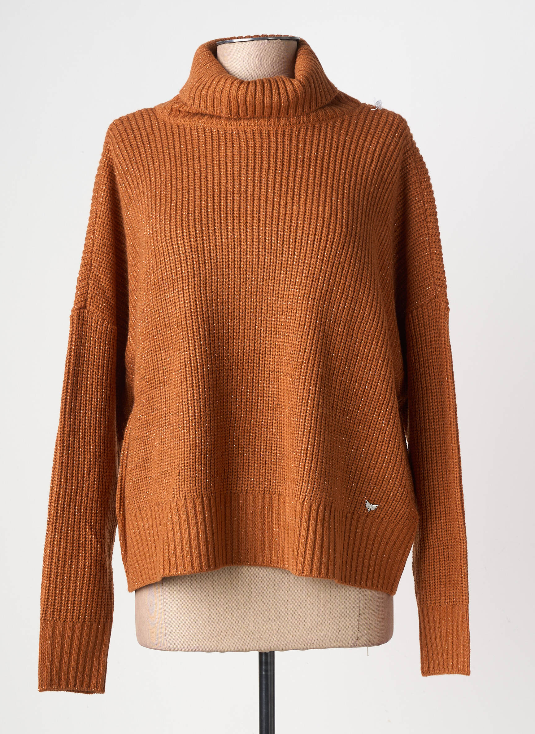 Pull col roulé resserrée sur le bas manches longues marron LPB LES PETITES BOMBES  femme