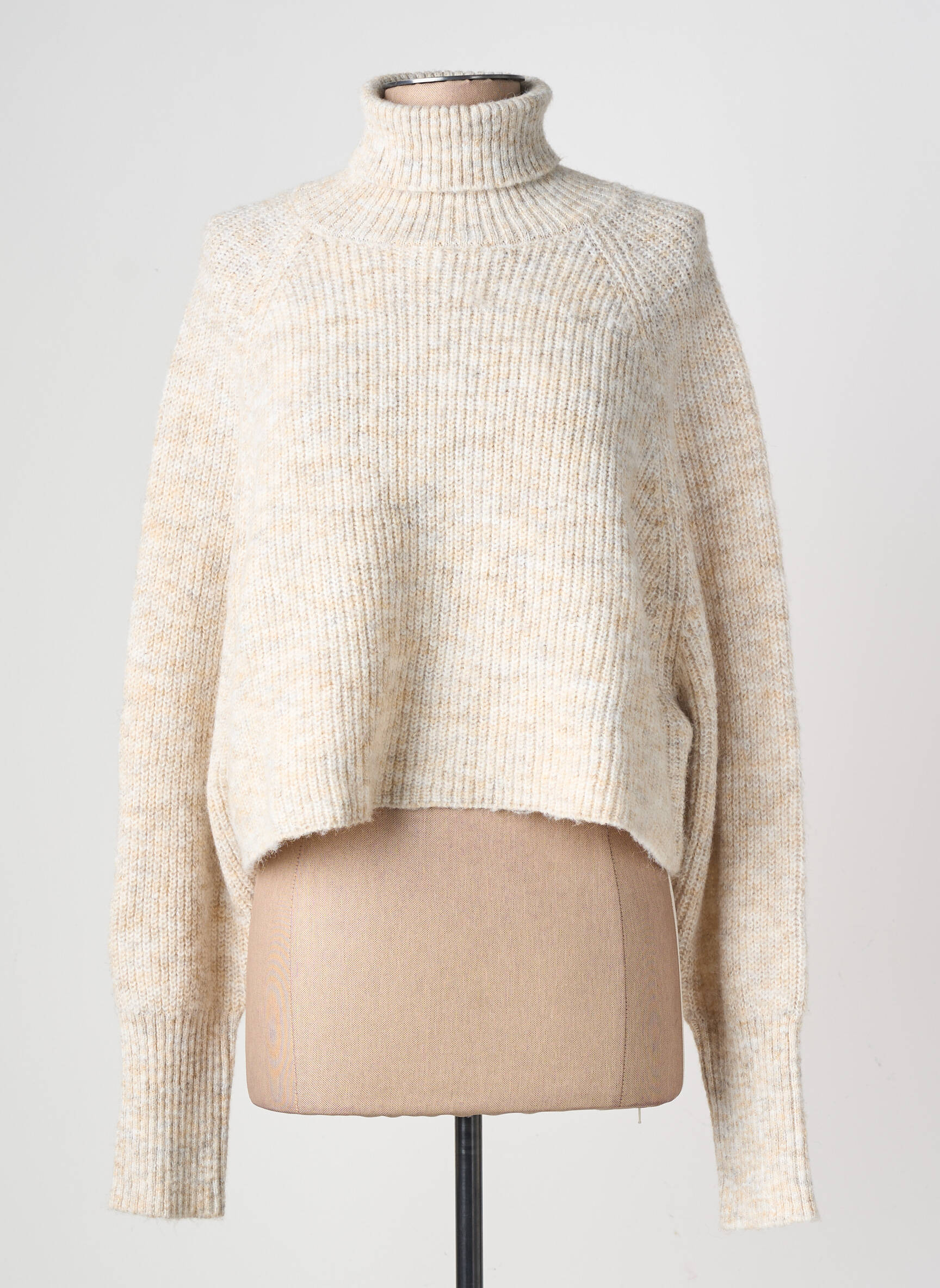 Pull col roulé tissage chiné manches longues beige LE TEMPS DES CERISES femme
