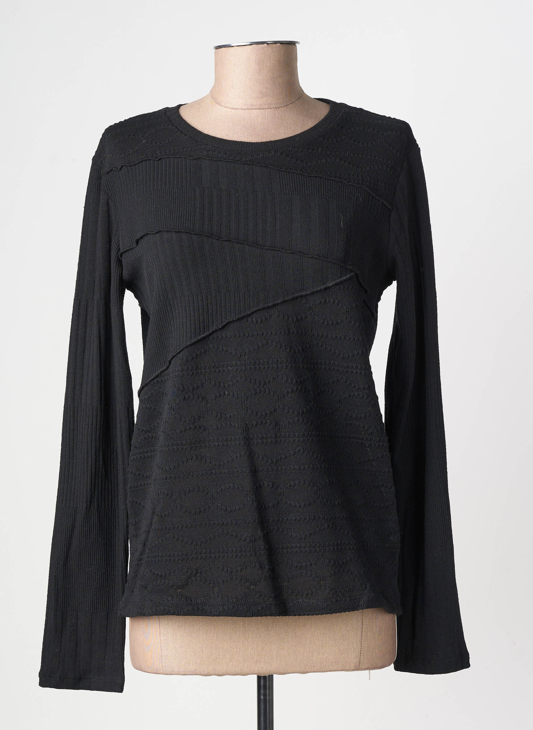 Pull coupe cintrée manches longues noir DESIGUAL femme