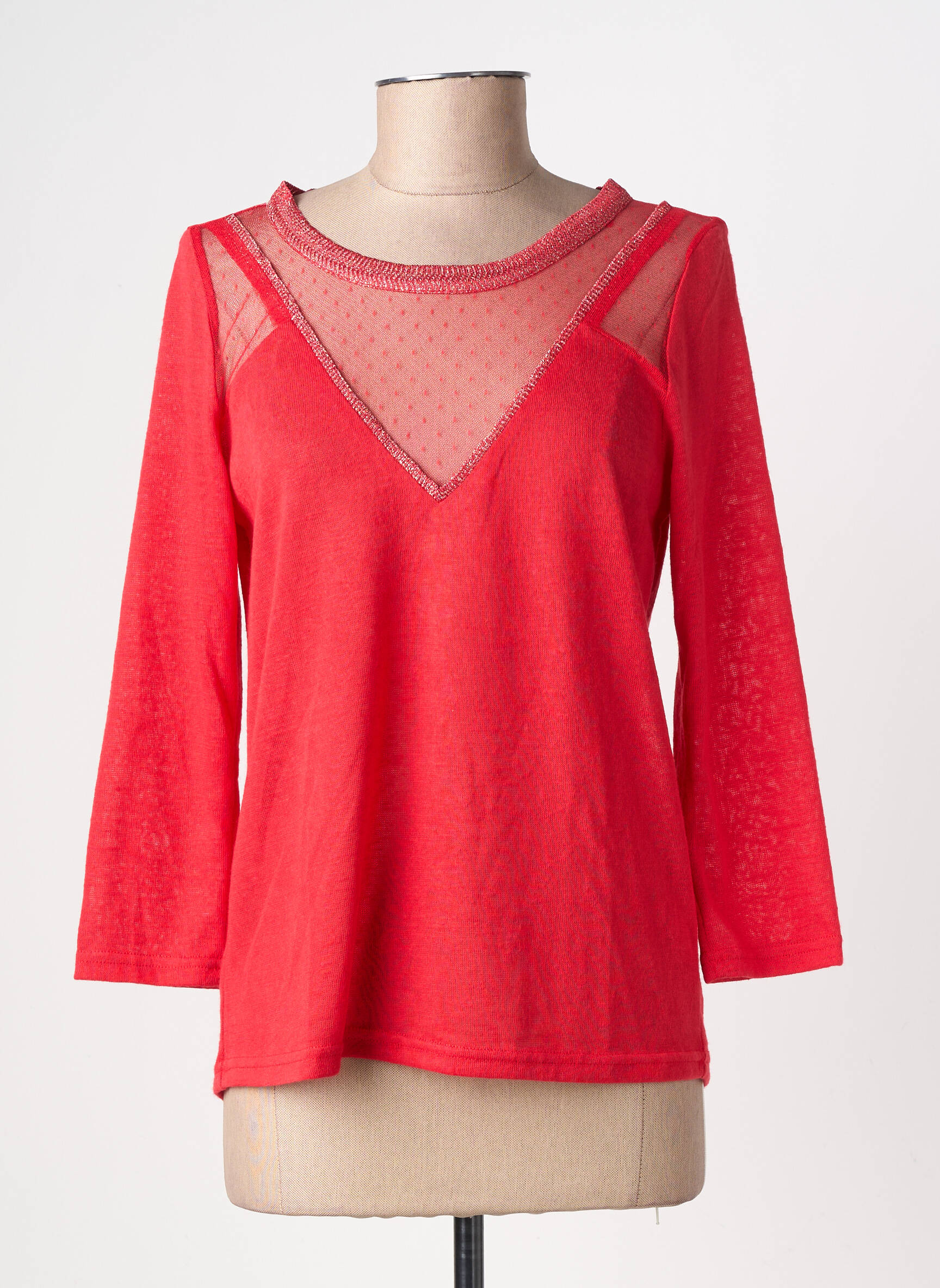 Top coupe cintrée manches 3/4 rouge GRACE & MILA femme