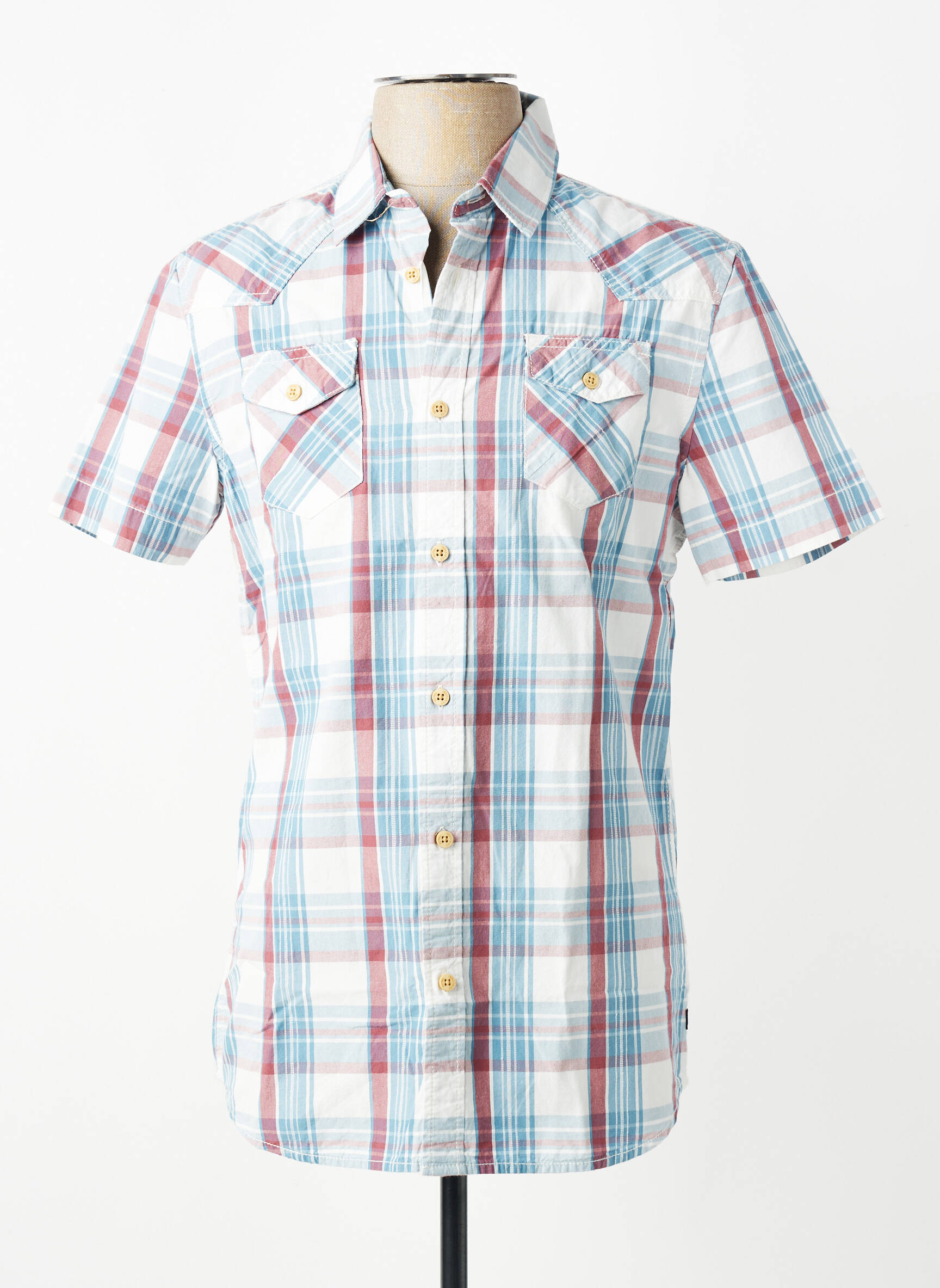Chemise manches courtes imprimé carreaux bleu PETROL INDUSTRIES homme