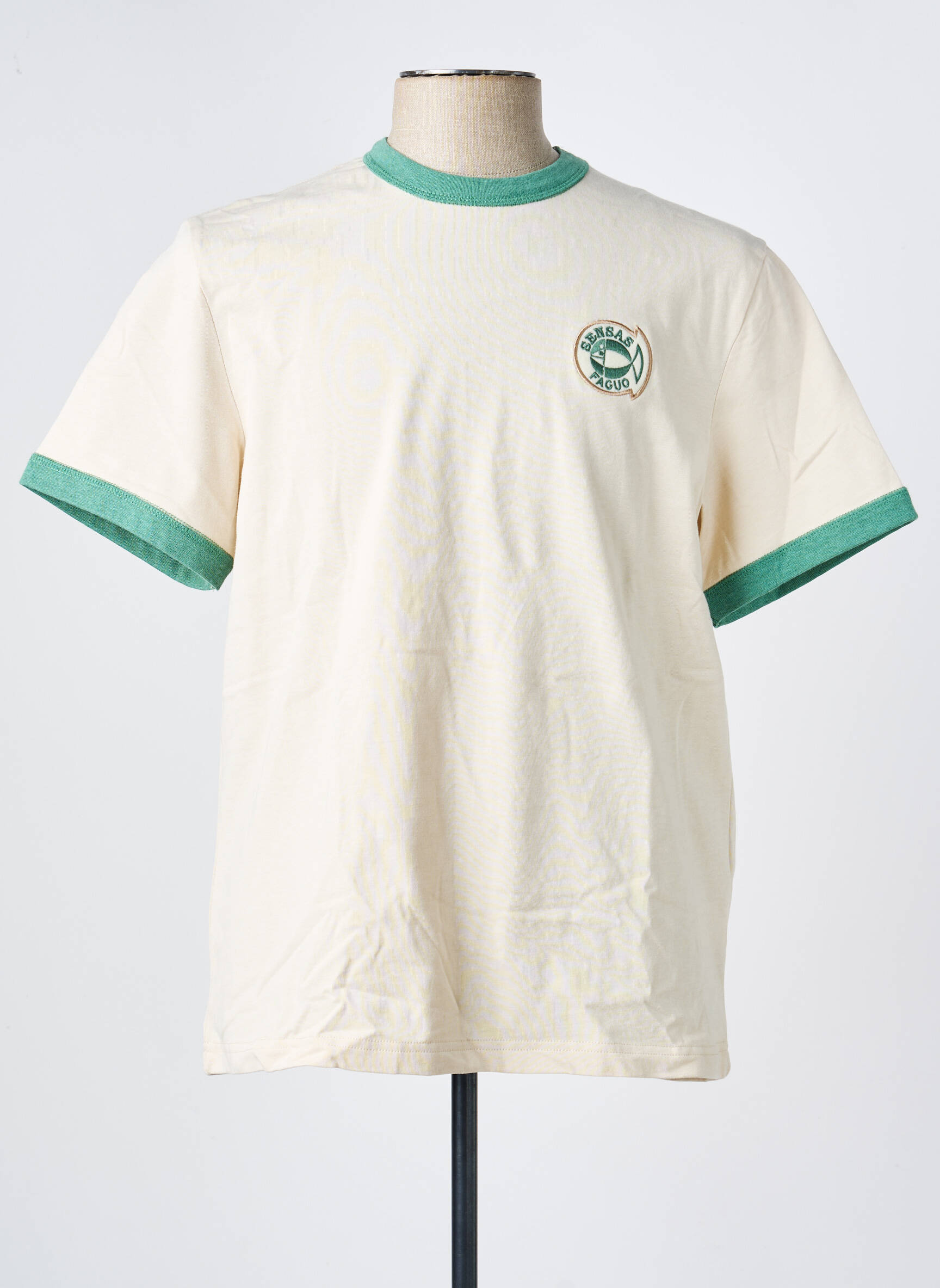 T-shirt broderie manches courtes beige FAGUO homme