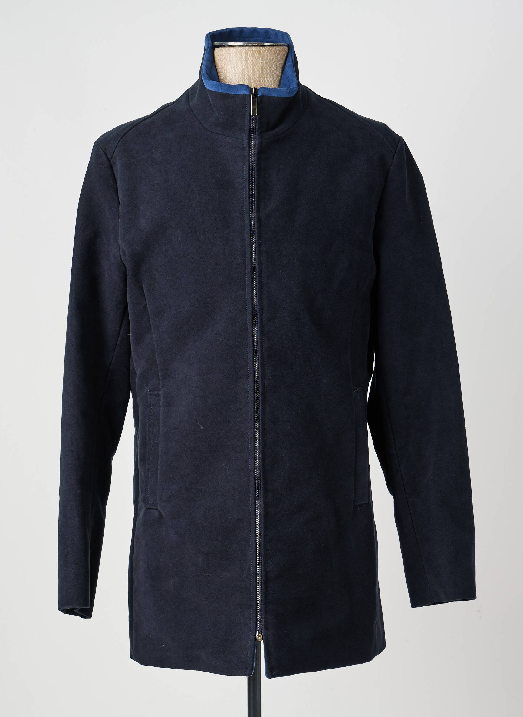 Manteau long coupe droite sans capuche bleu PIERRE TALAMON homme