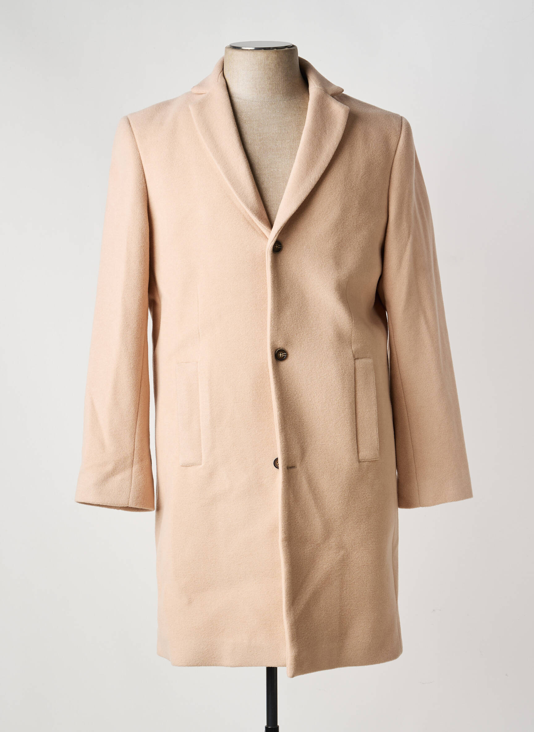 Manteau long coupe droite sans capuche beige PIERRE TALAMON homme