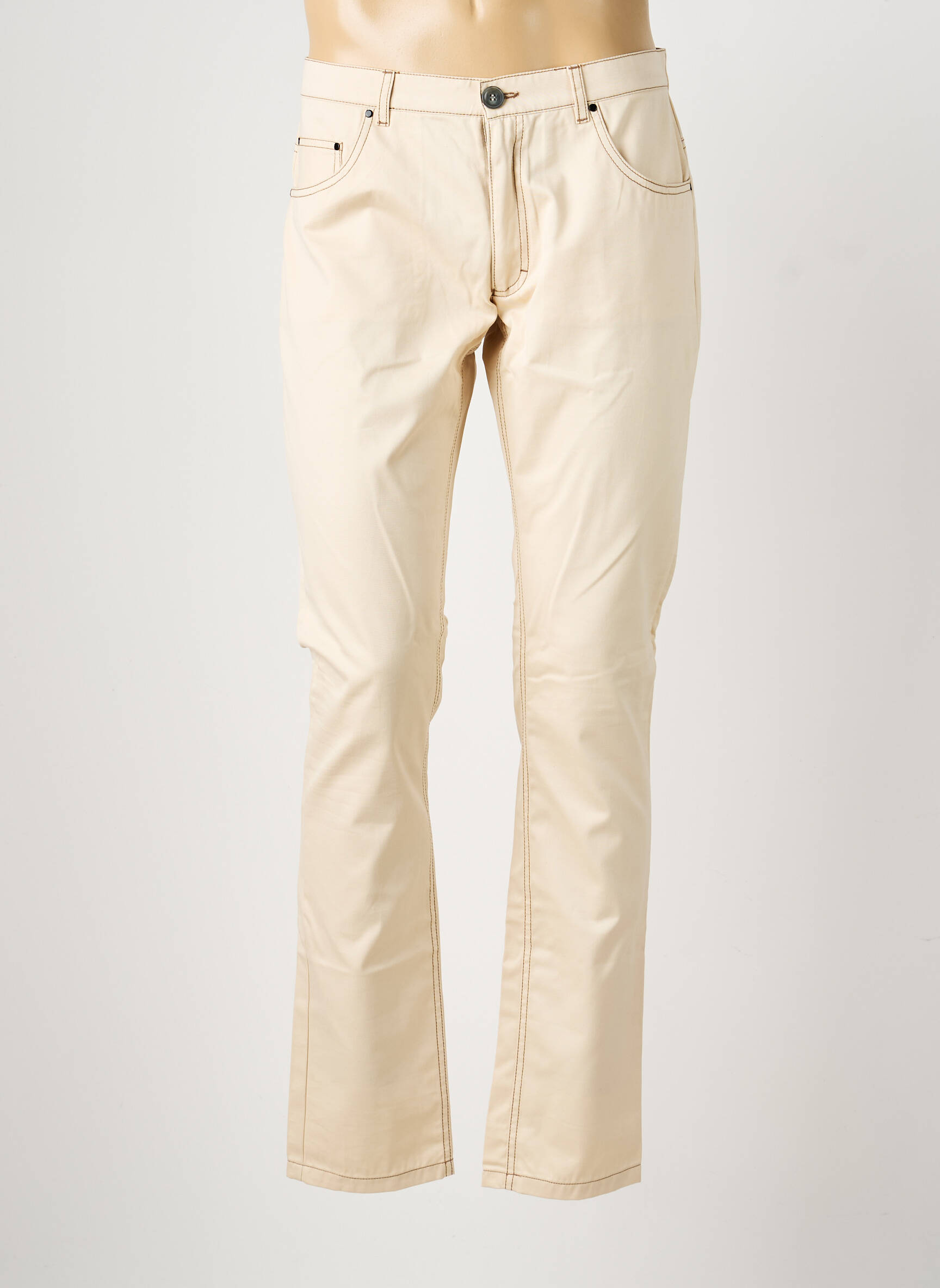 Jeans coupe droite fermeture zippée sous rabat boutonné taille normale beige PIERRE TALAMON homme