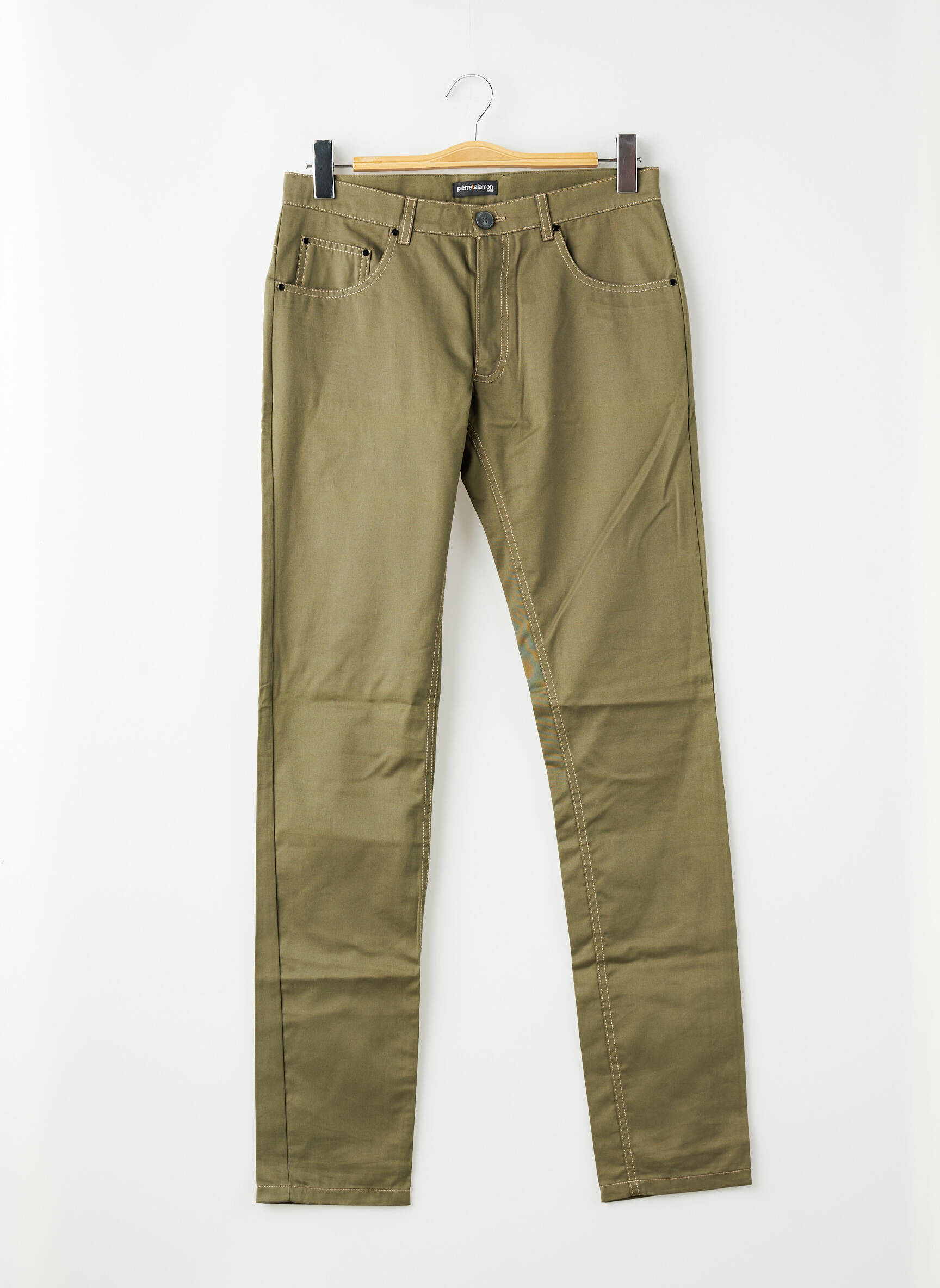 Pantalon slim tissage popeline taille normale vert PIERRE TALAMON homme