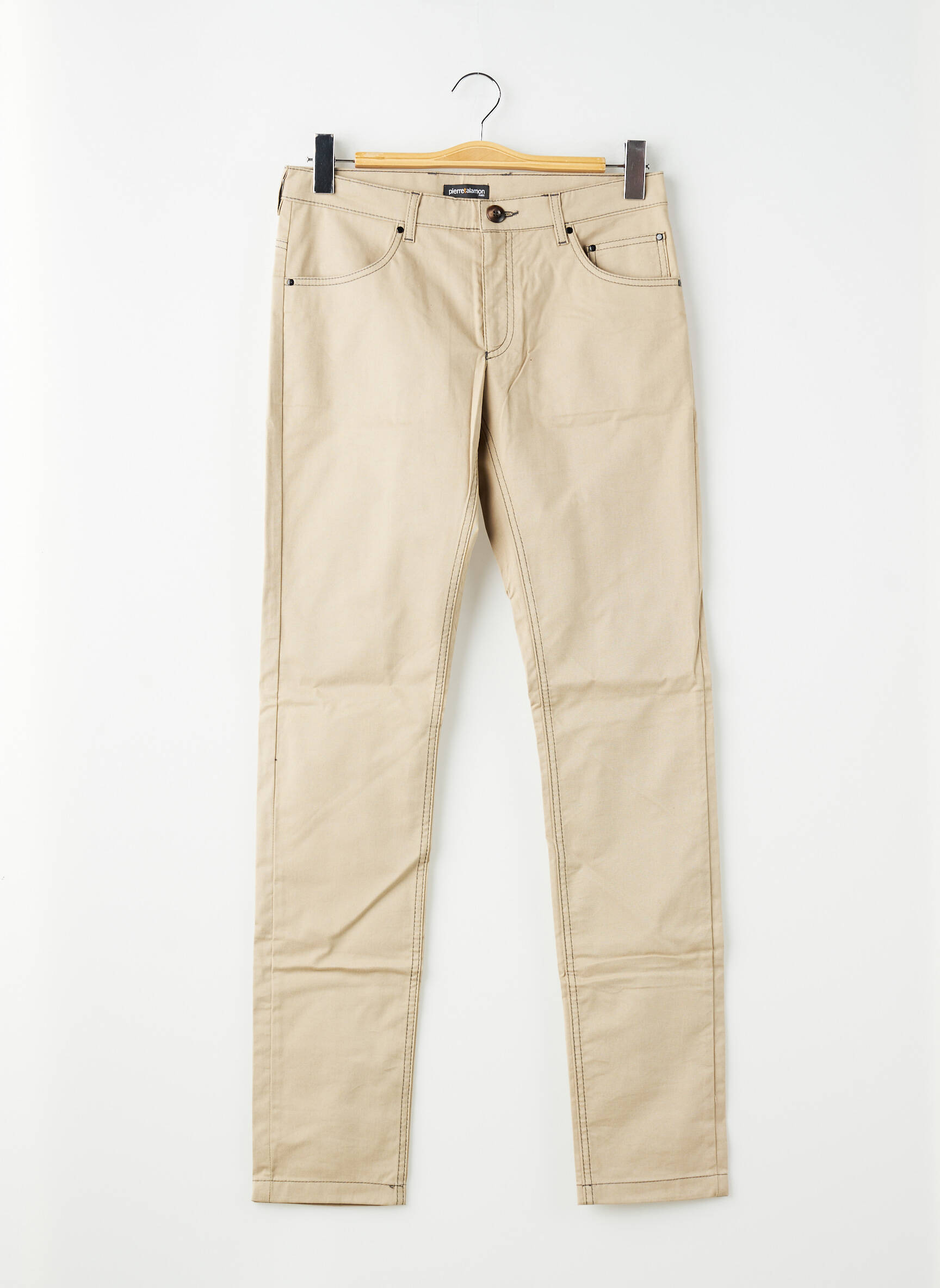 Pantalon slim tissage popeline taille normale beige PIERRE TALAMON homme