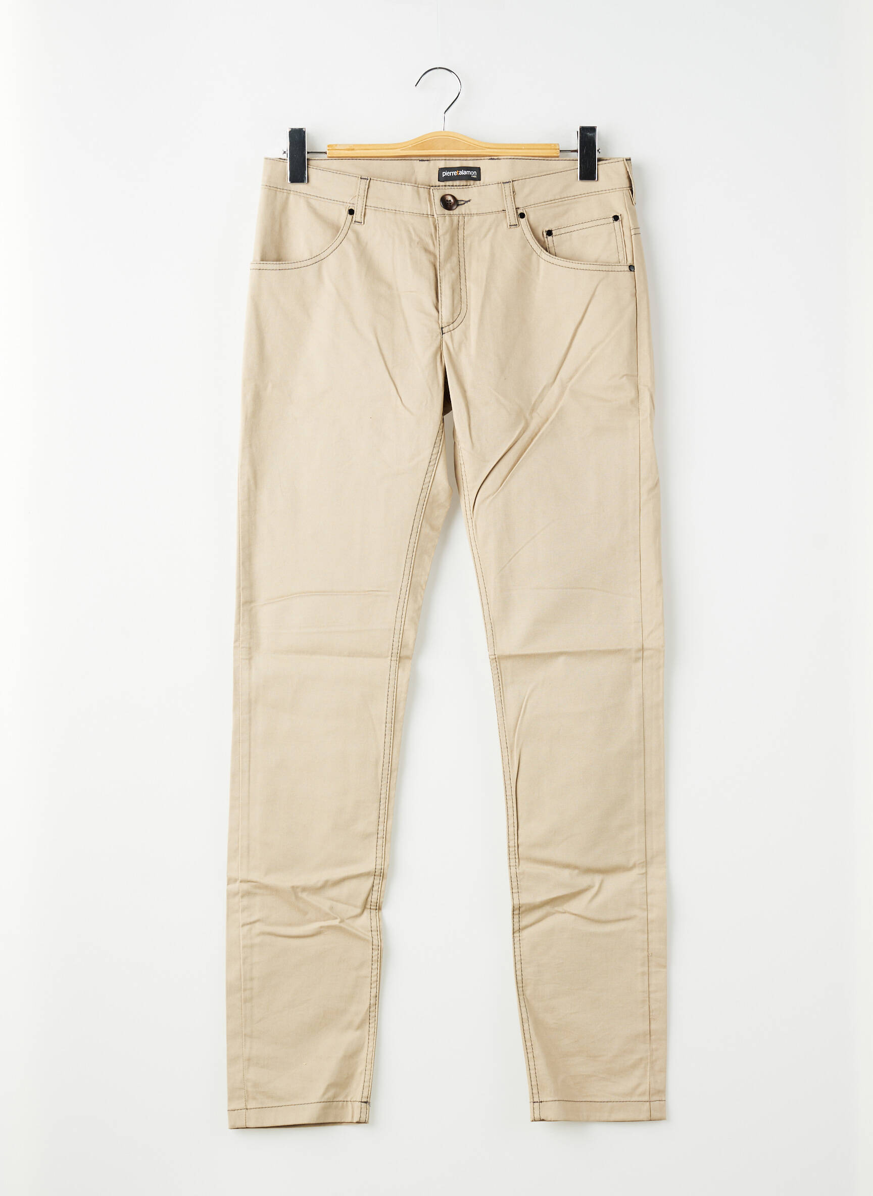 Pantalon slim stretch taille normale beige PIERRE TALAMON homme