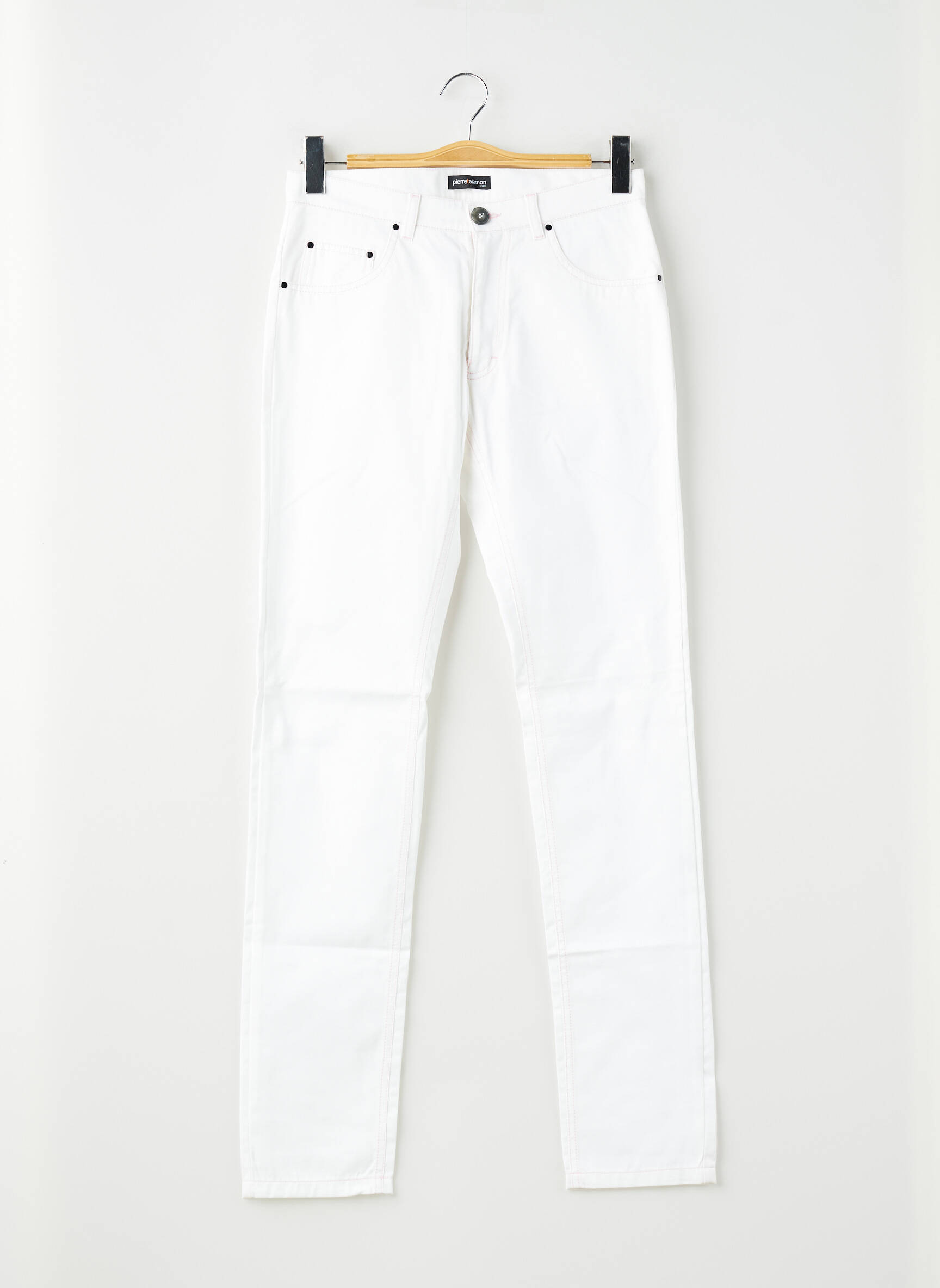 Pantalon slim tissage popeline taille normale blanc PIERRE TALAMON homme