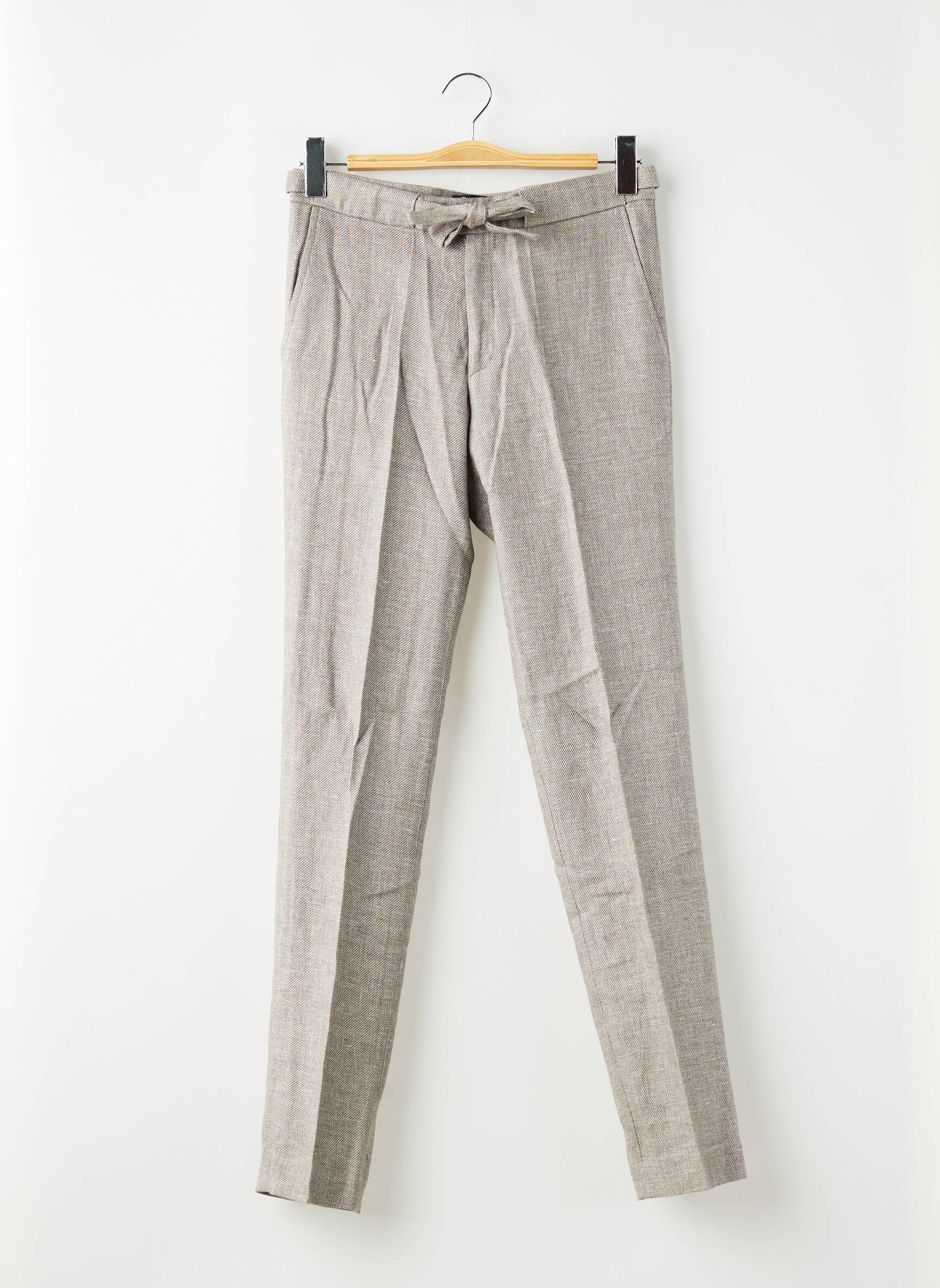 Pantalon slim tissage chiné taille haute marron PIERRE TALAMON homme