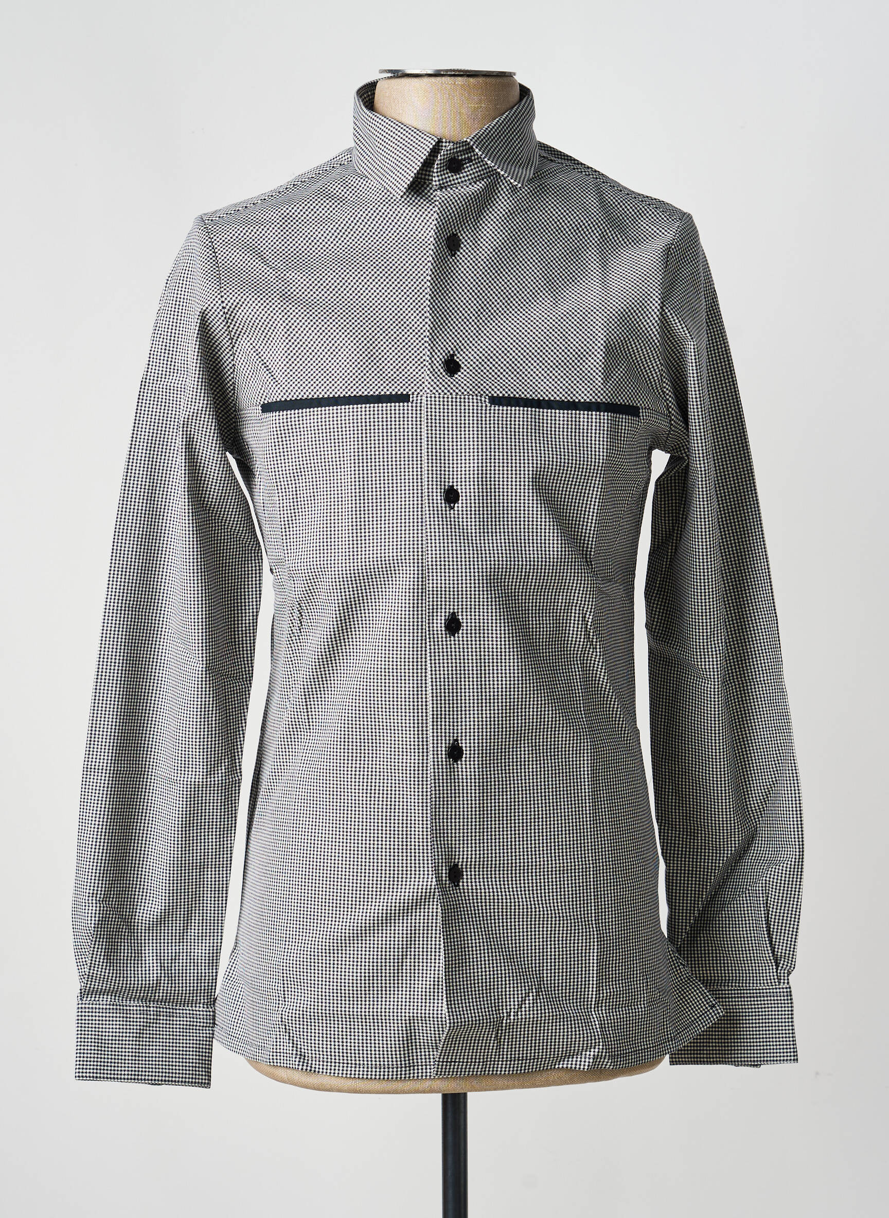 Chemise manches longues imprimé carreaux noir PIERRE TALAMON homme