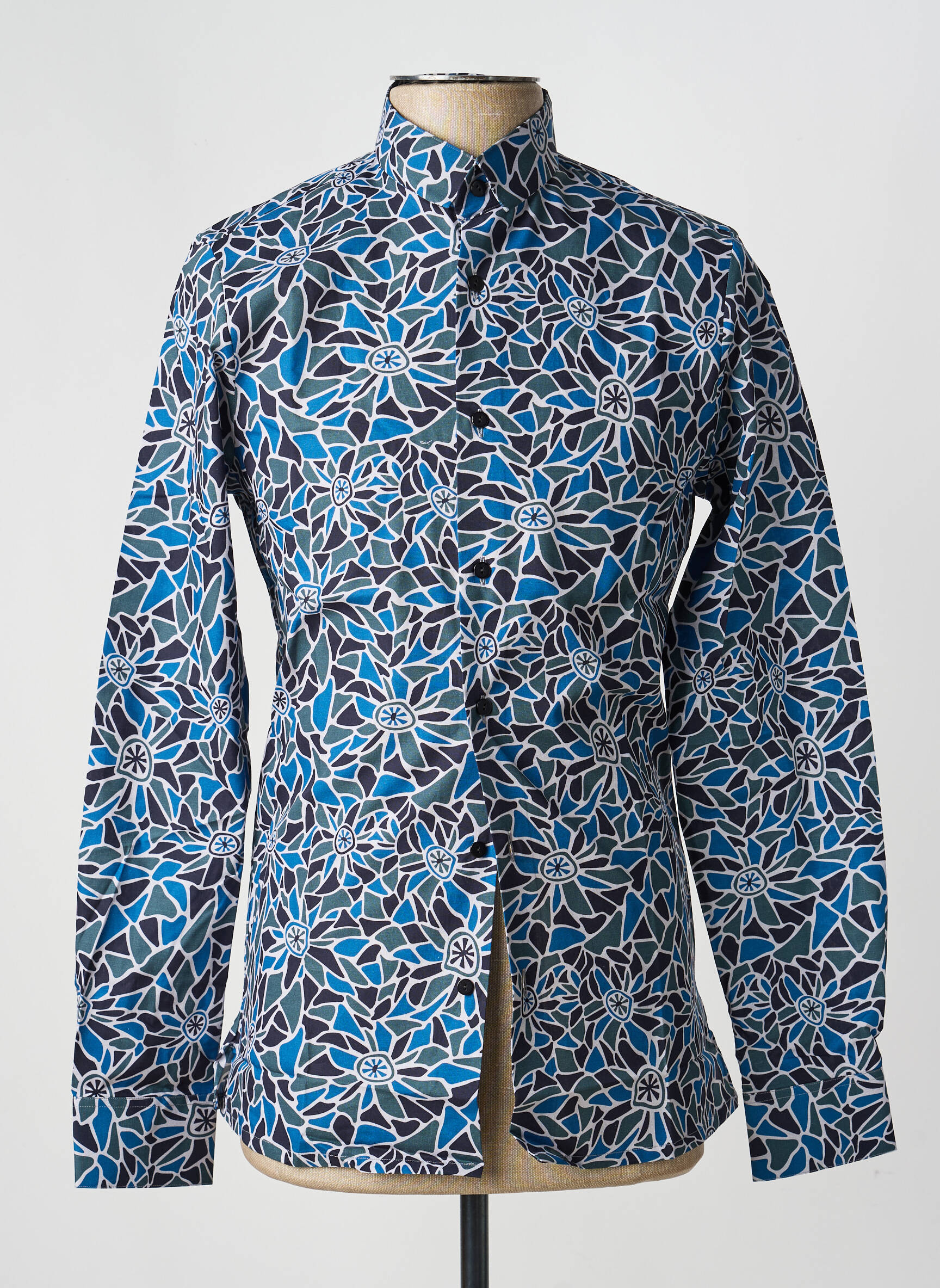Chemise manches longues imprimé fantaisie bleu PIERRE TALAMON homme