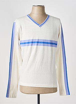 Pull col v manches longues blanc PIERRE TALAMON homme