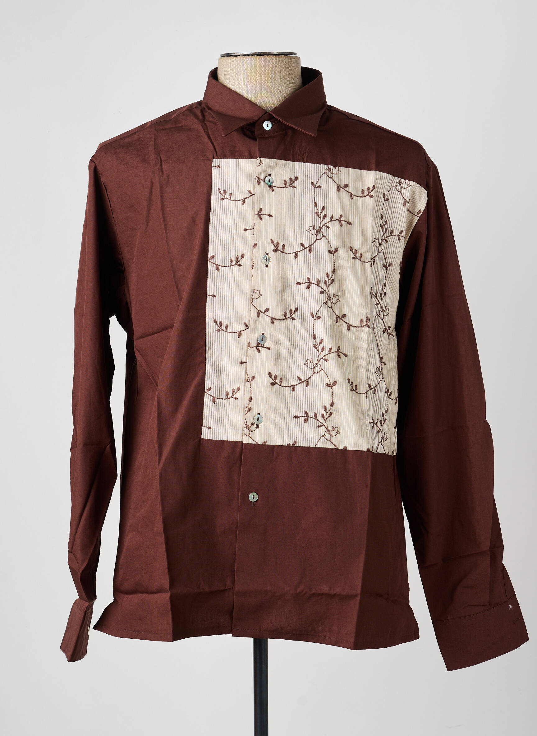 Chemise manches longues coupe droite marron PIERRE TALAMON homme