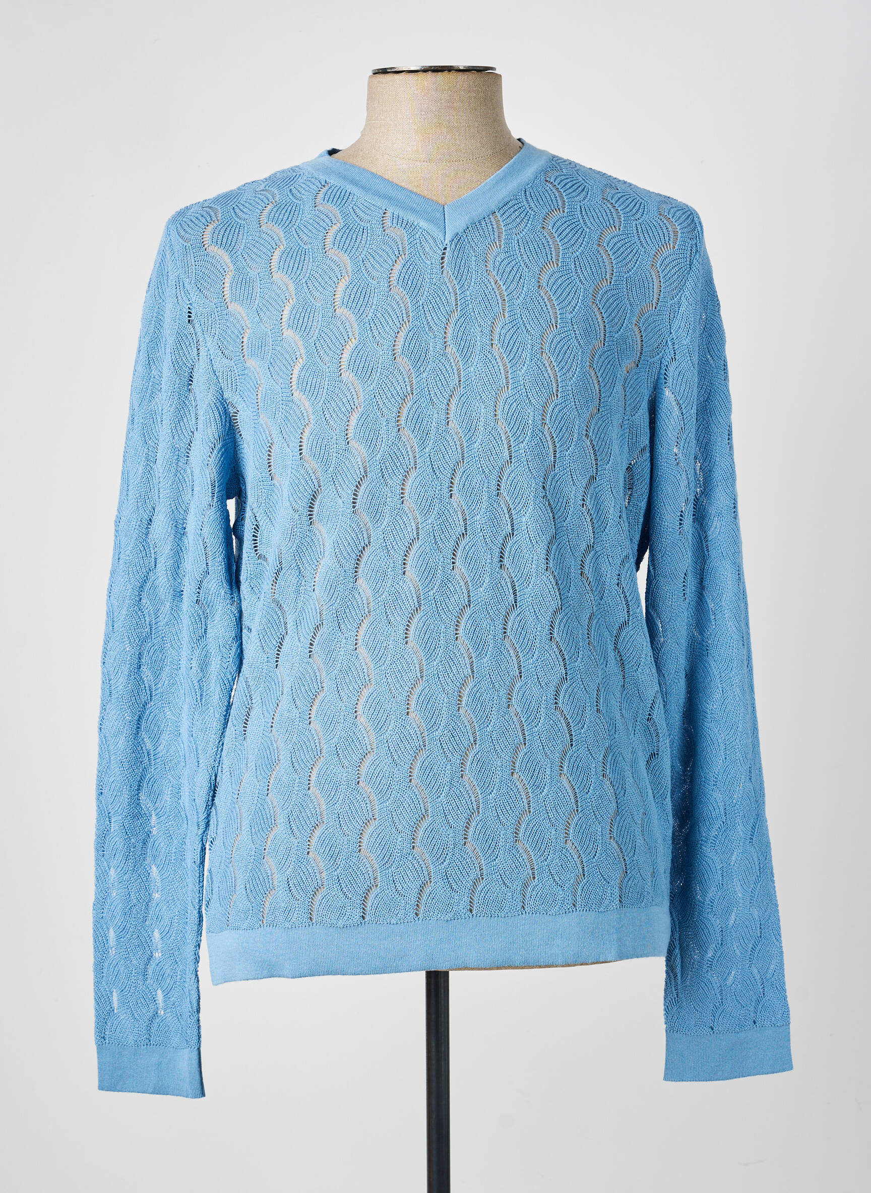 Pull col v manches longues bleu PIERRE TALAMON homme