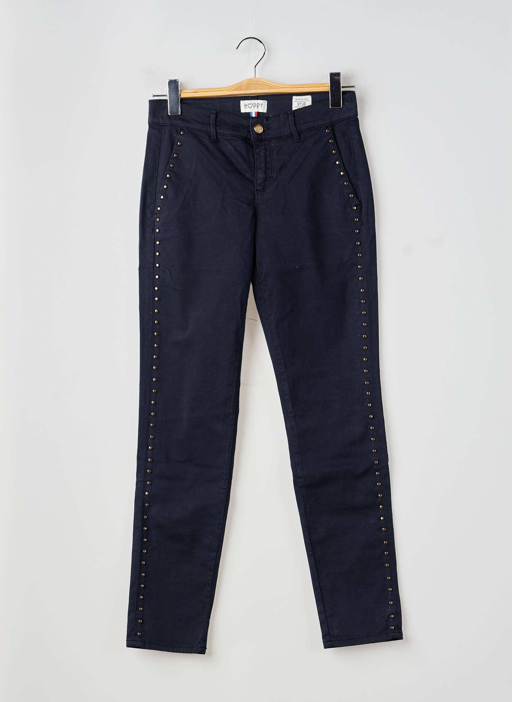 Pantalon chino tissage popeline taille normale bleu HAPPY femme