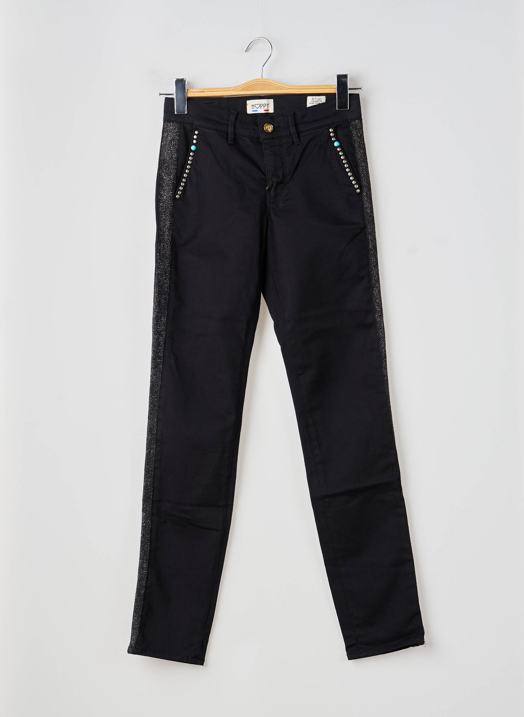 Pantalon chino fermeture zippée sous rabat boutonné taille normale noir HAPPY femme