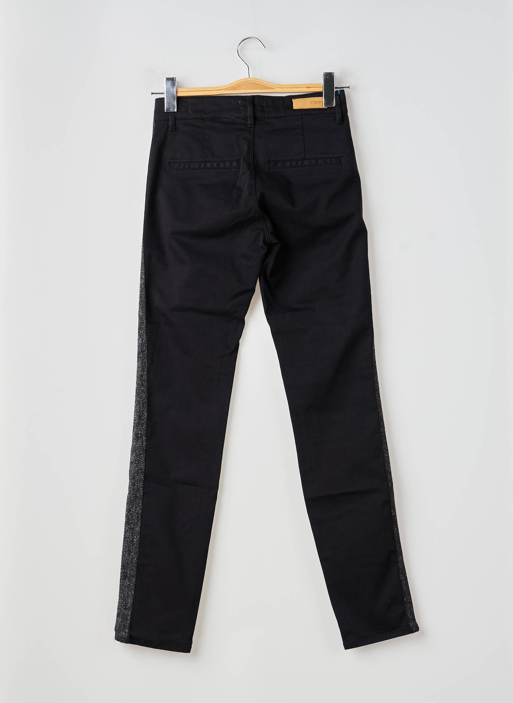 Pantalon chino fermeture zippée sous rabat boutonné taille normale noir HAPPY femme