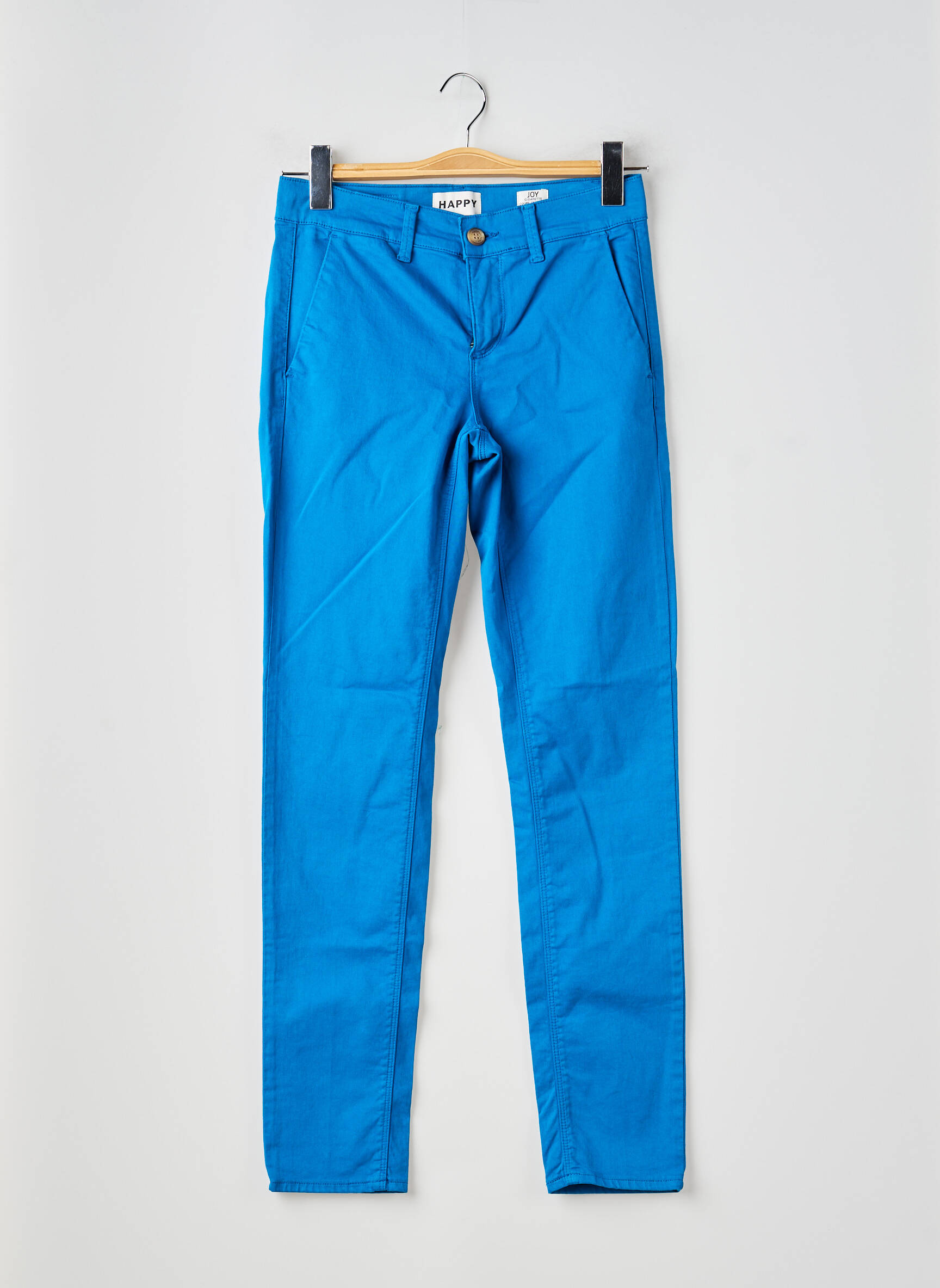 Pantalon chino tissage popeline taille normale bleu HAPPY femme