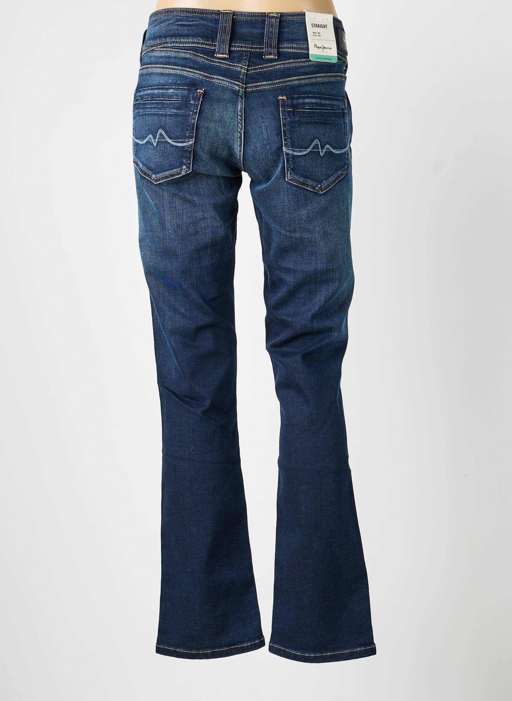 Jeans coupe droite stretch taille basse bleu PEPE JEANS femme