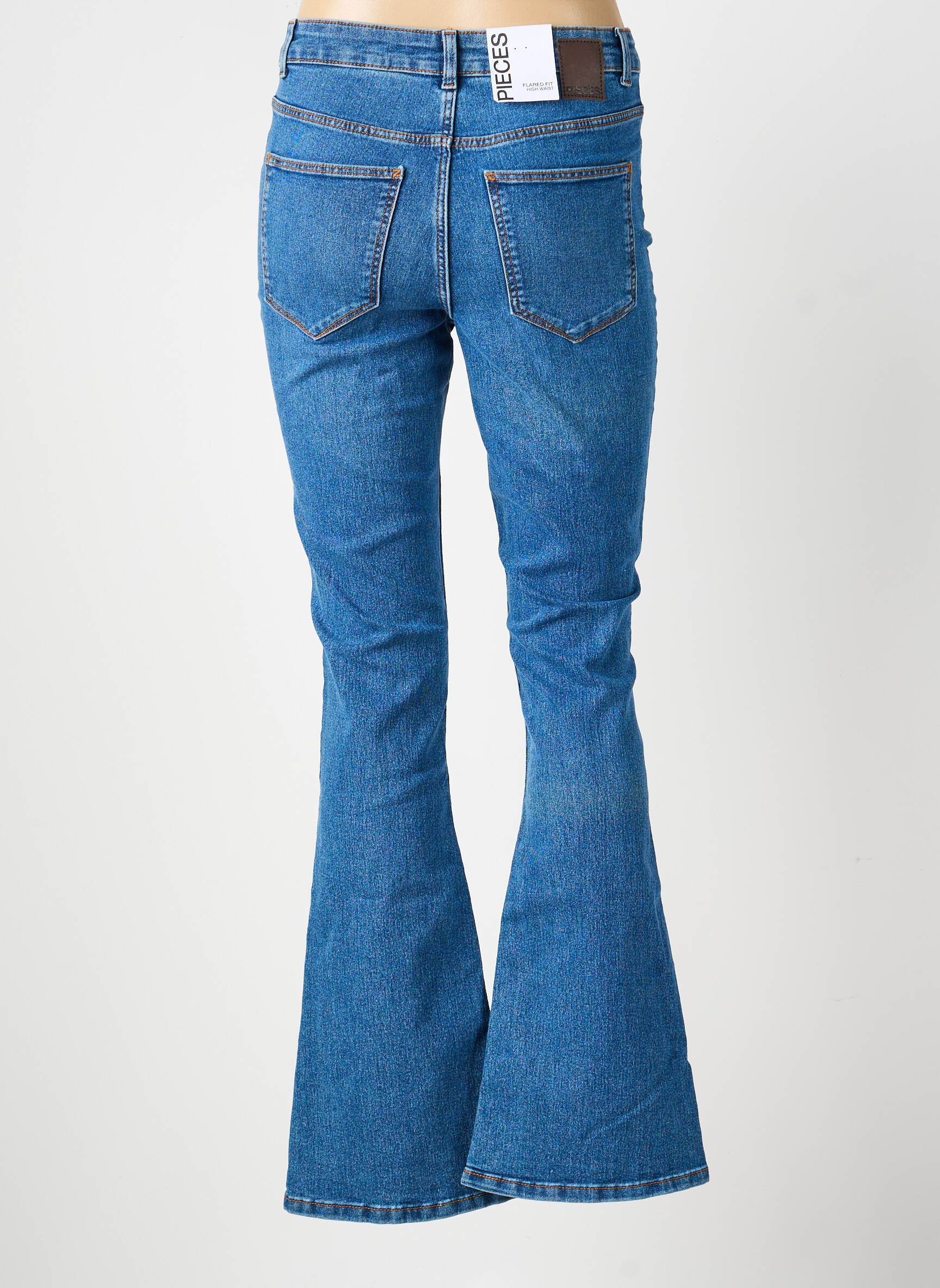 Jean coupe flare stretch taille haute bleu PIECES femme