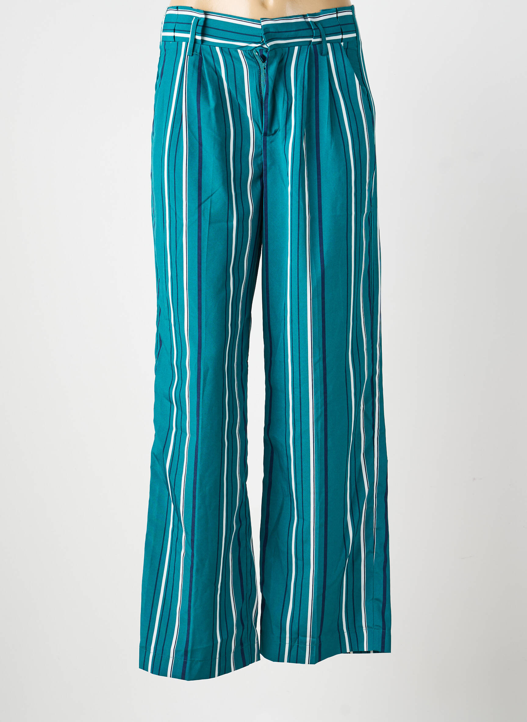 Pantalon large tissage popeline taille haute vert GRACE & MILA femme