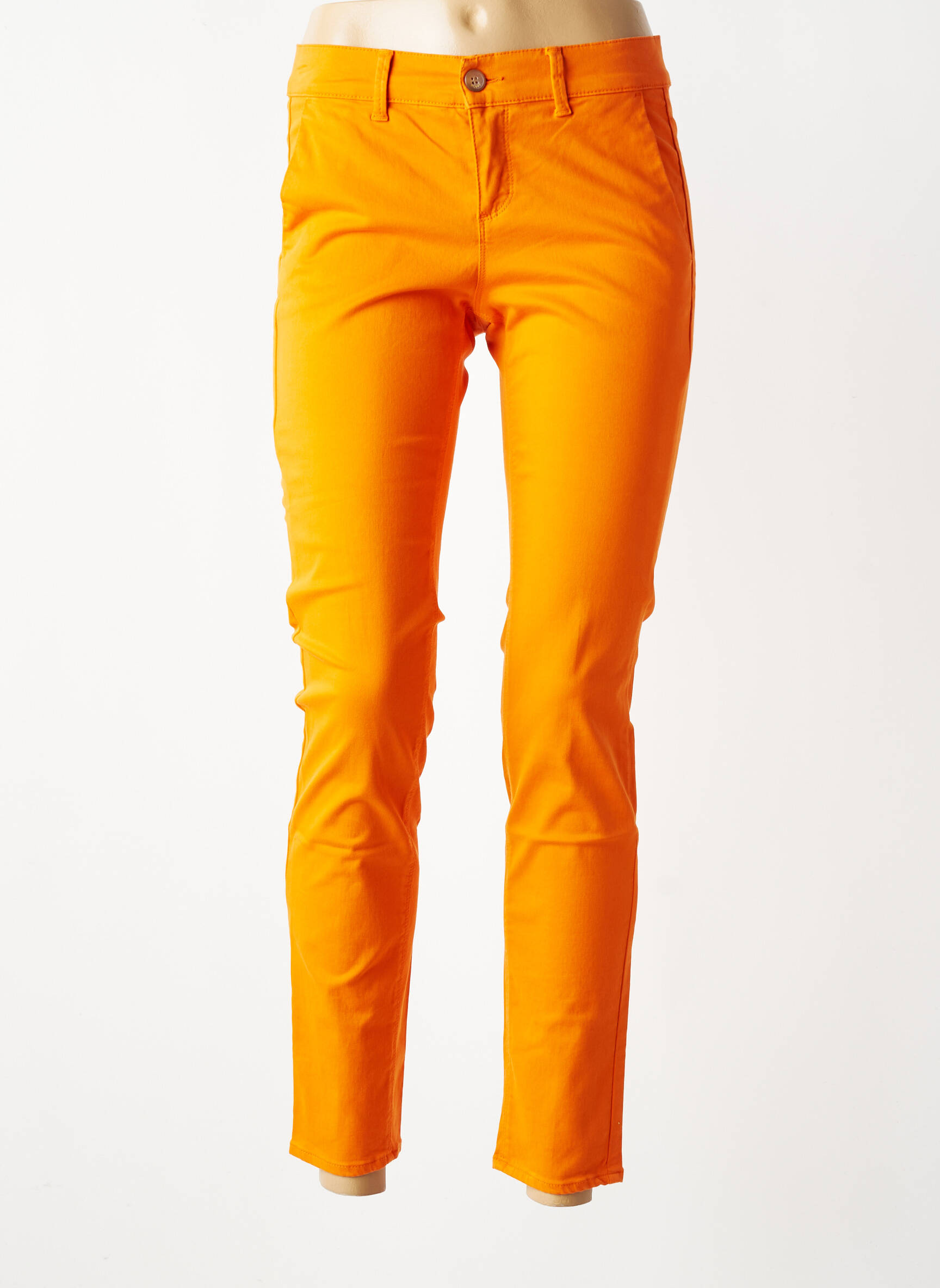 Pantalon chino tissage popeline taille normale orange HAPPY femme