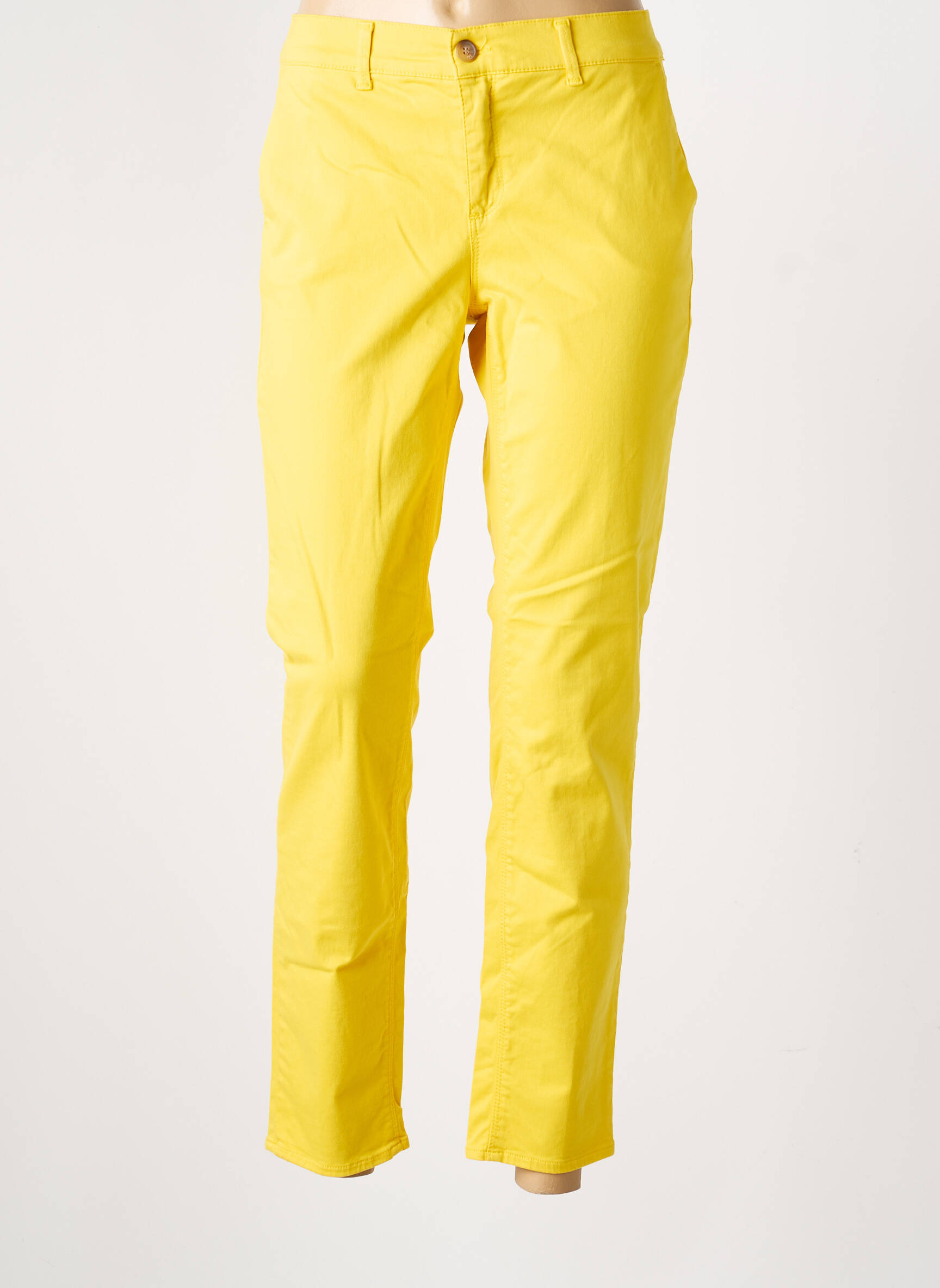 Pantalon chino tissage popeline taille normale jaune HAPPY femme