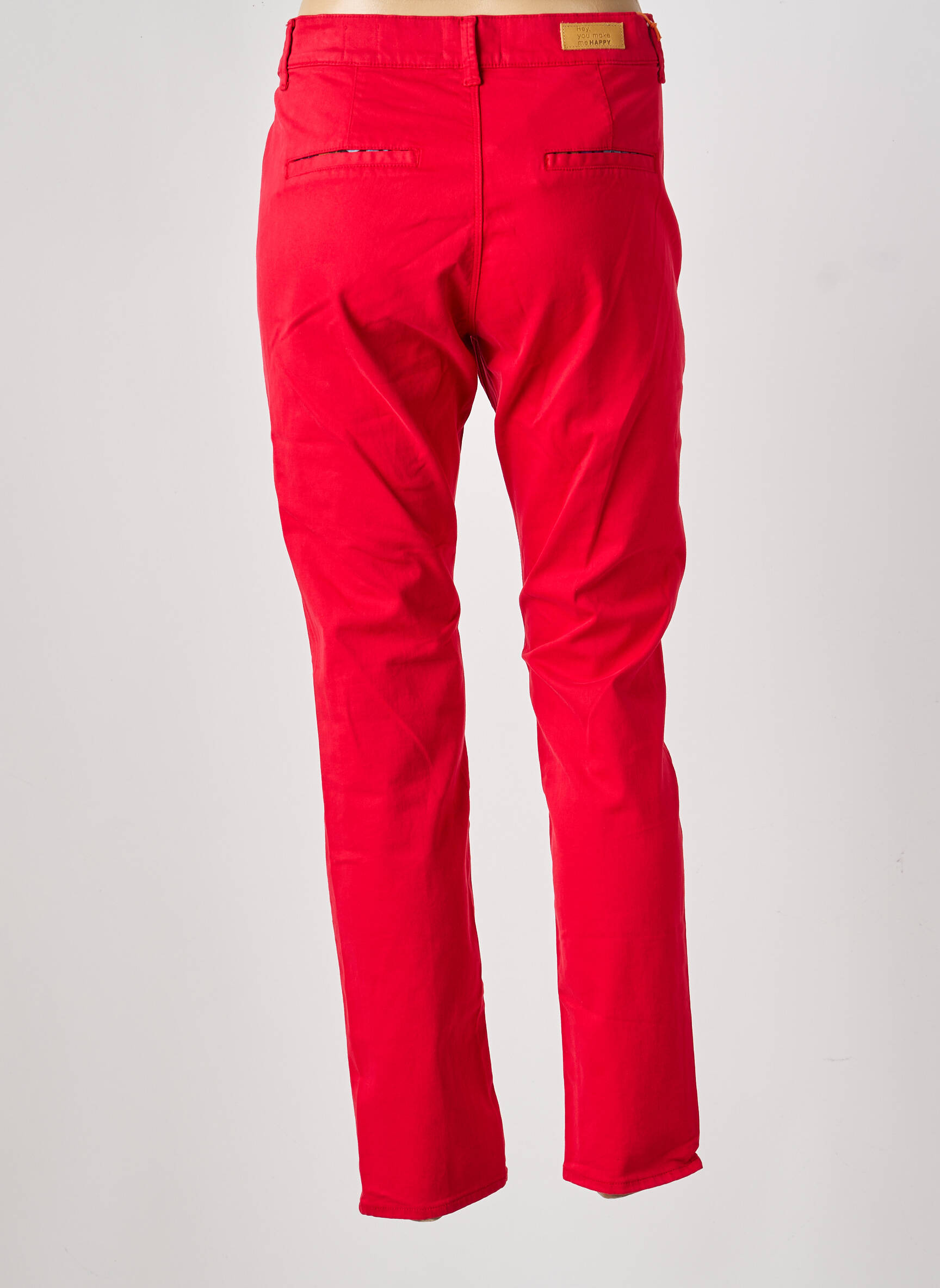 Pantalon chino tissage popeline taille normale rouge HAPPY femme