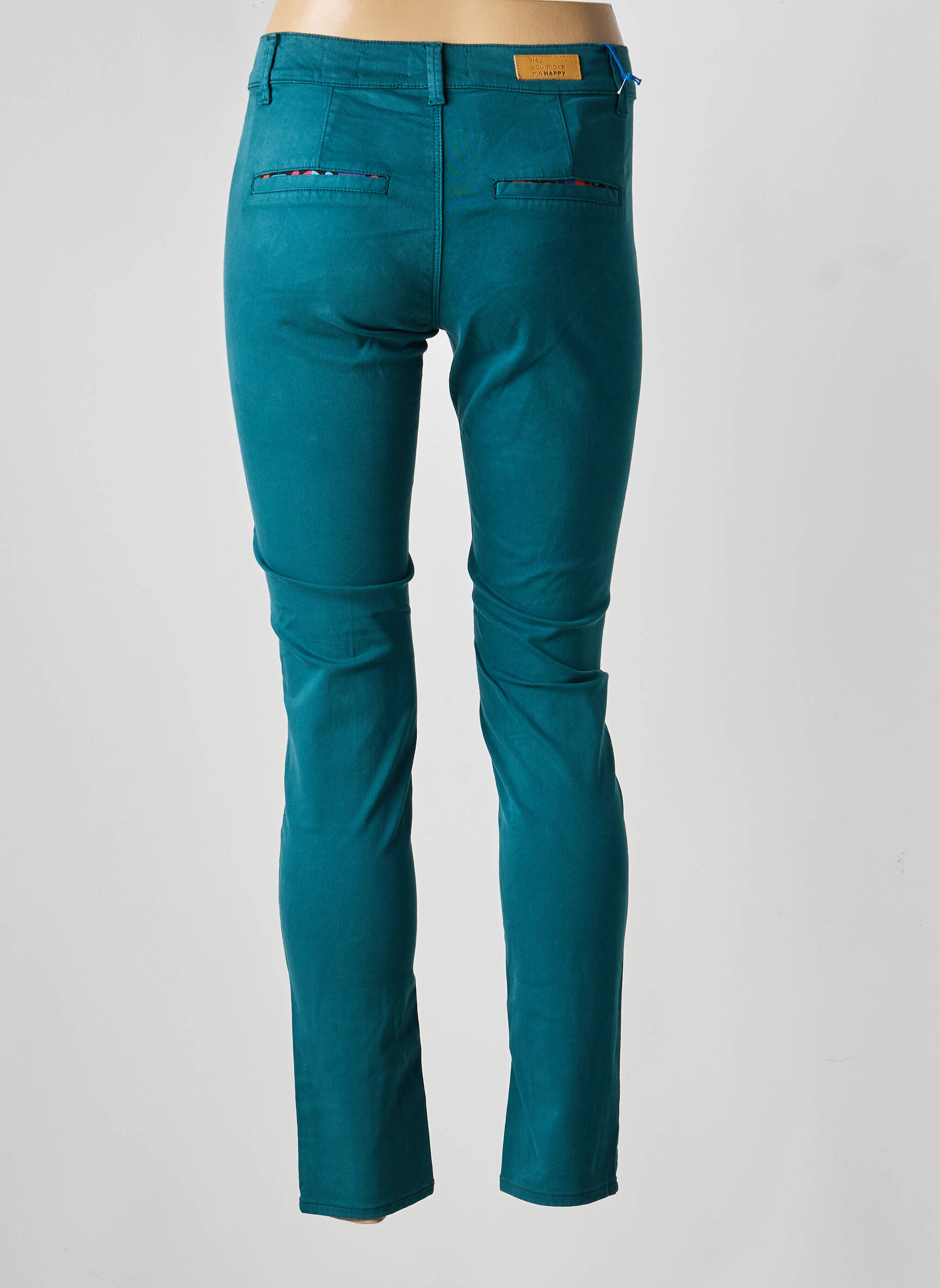 Pantalon chino tissage popeline taille normale vert HAPPY femme