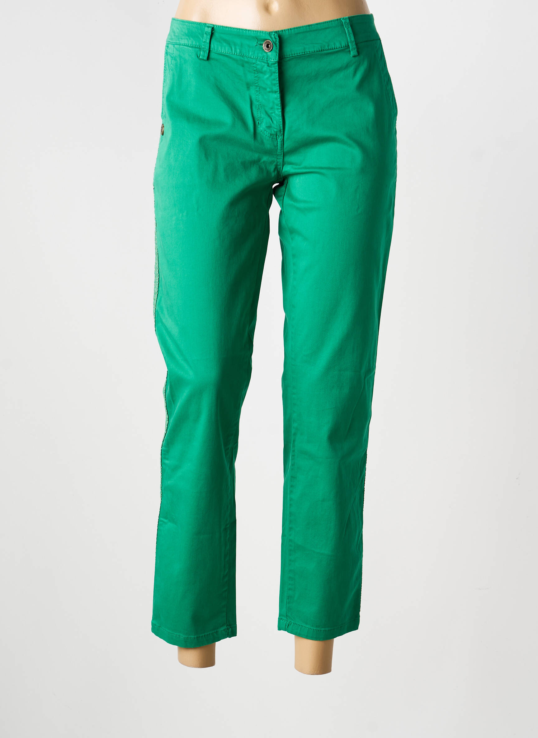 Pantalon chino tissage popeline taille normale vert PAKO LITTO femme