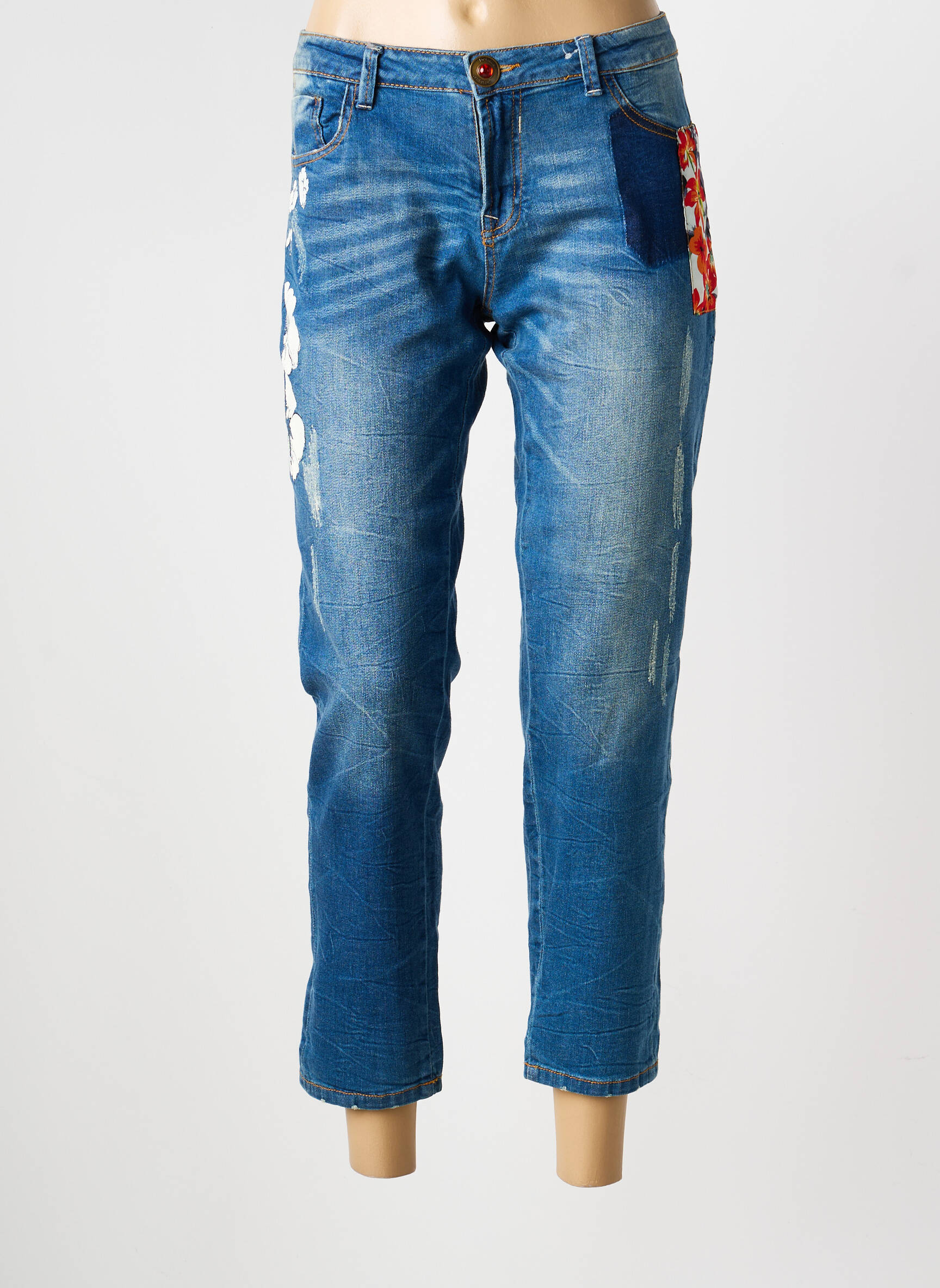 Jeans coupe slim taille basse taille basse bleu DESIGUAL femme