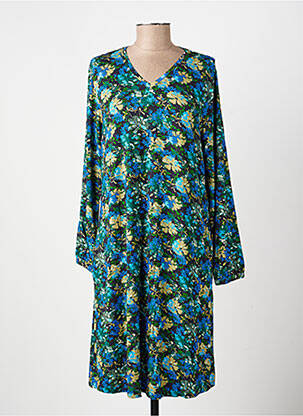 Robe mi-longue imprimé fleurs manches longues bleu AGATHE & LOUISE femme