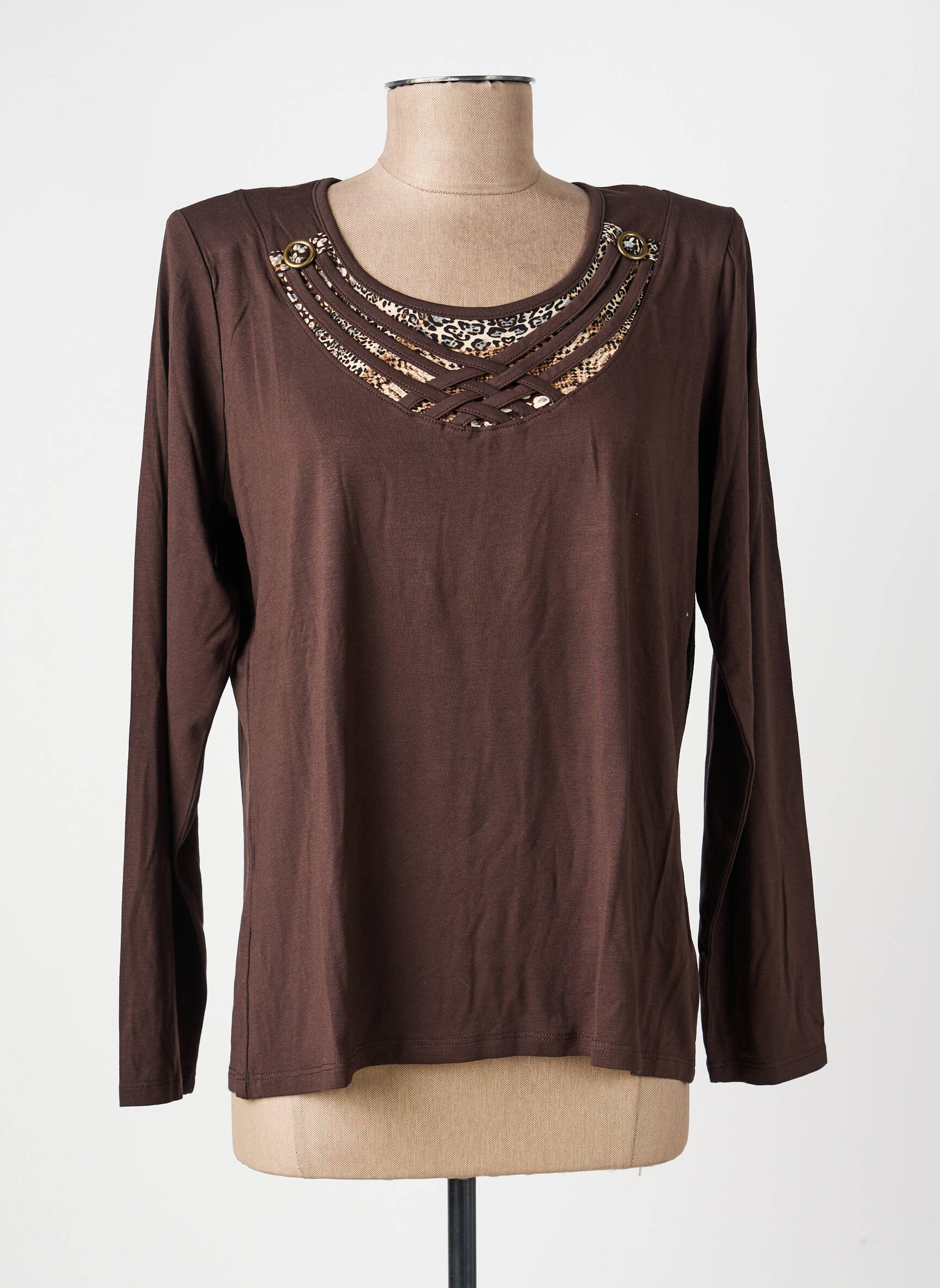 T-shirt manches longues manches longues marron UNICA femme