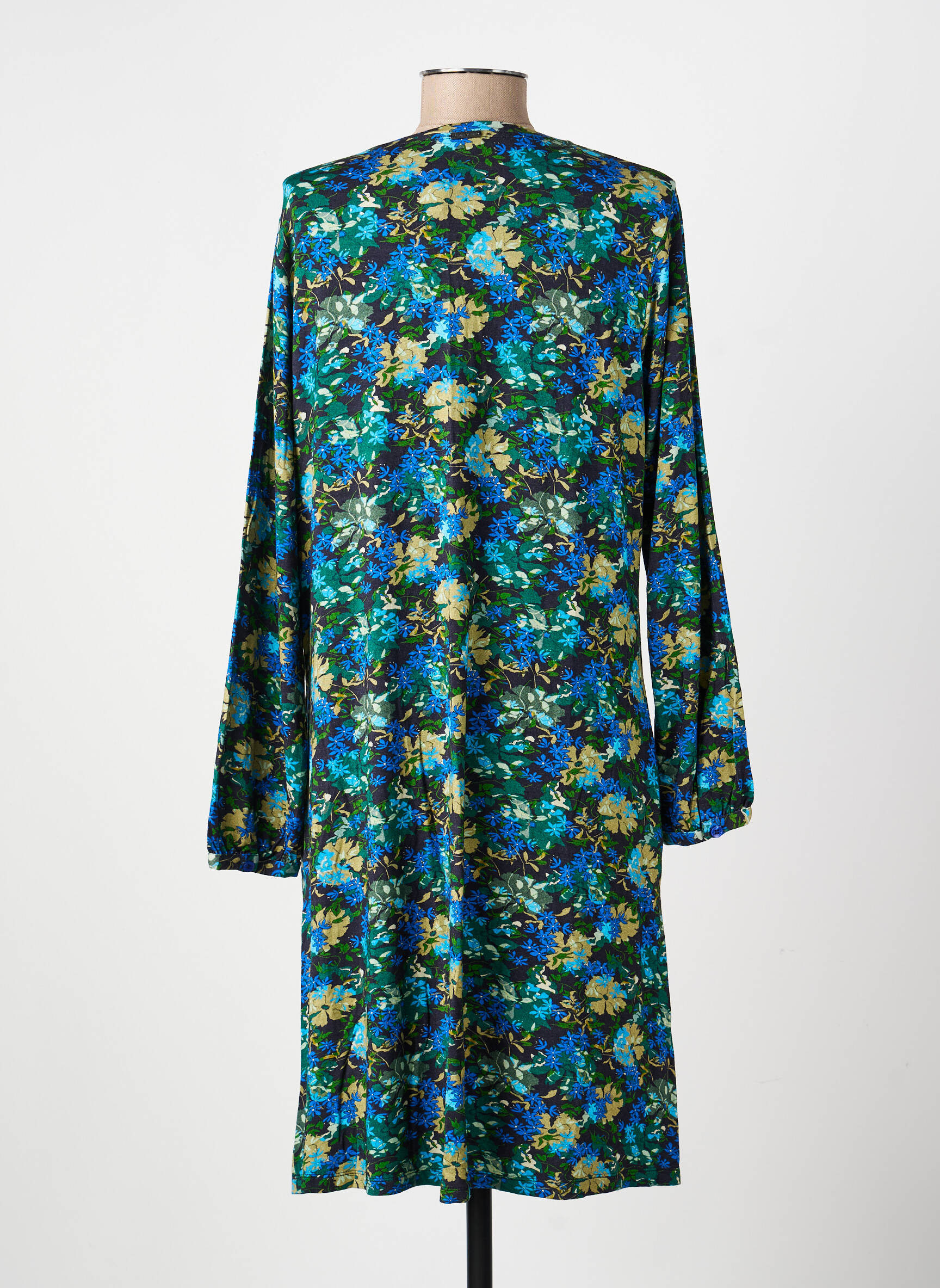 Robe mi-longue imprimé fleurs manches longues bleu AGATHE & LOUISE femme