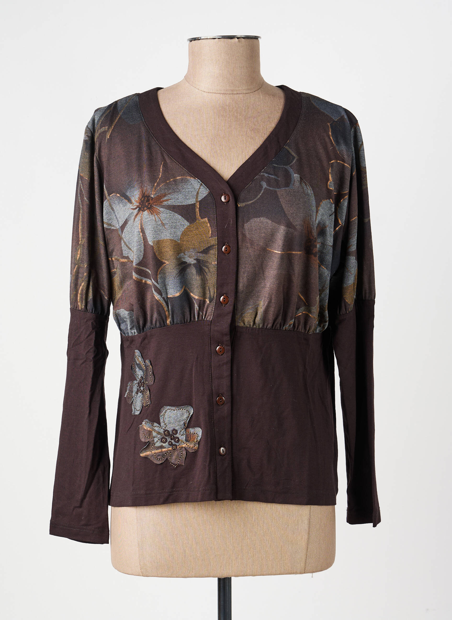 Gilet manches longues stretch marron OPALINE femme