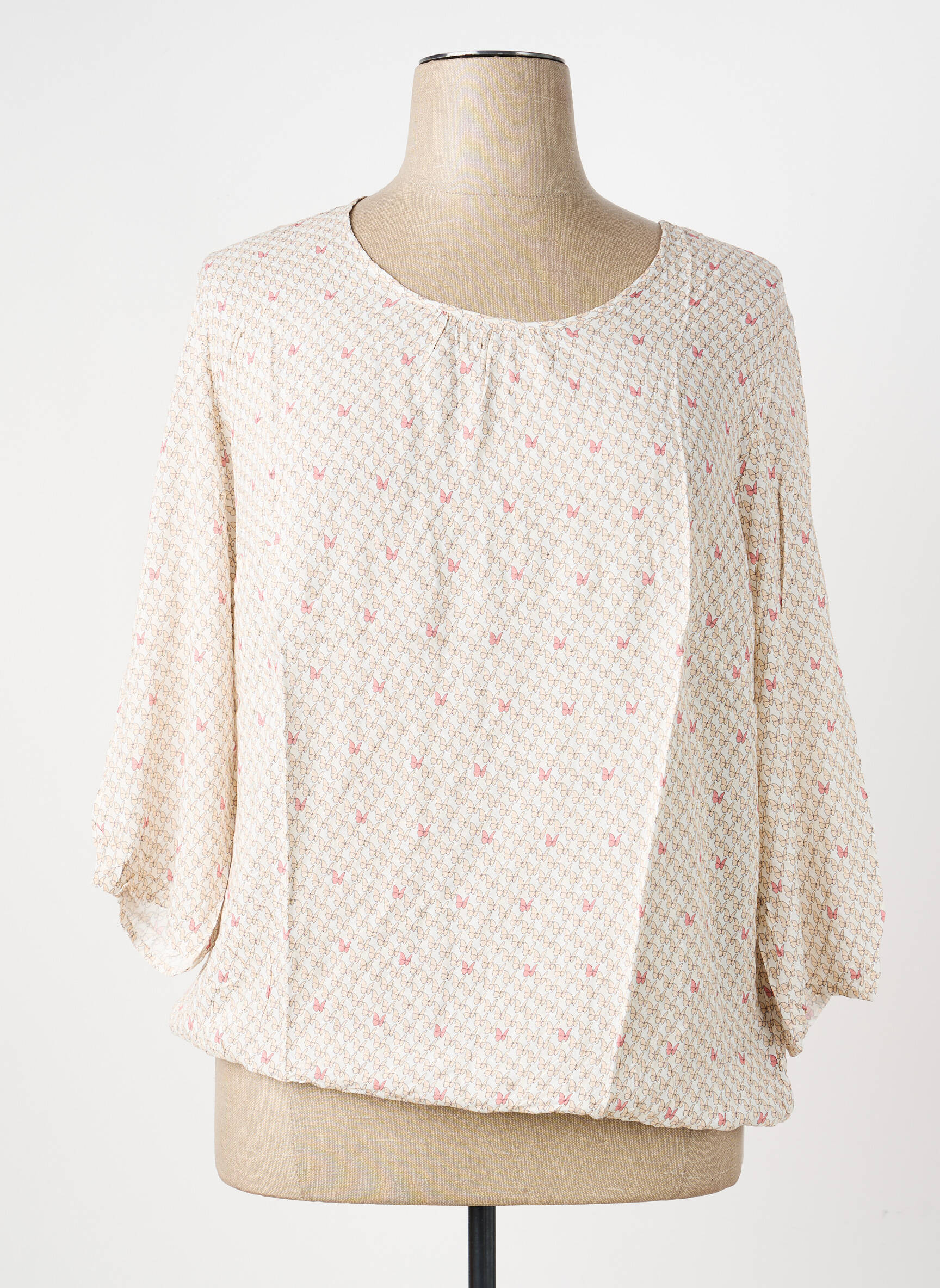 Top imprimé fantaisie manches 3/4 beige BARBARA LEBEK femme