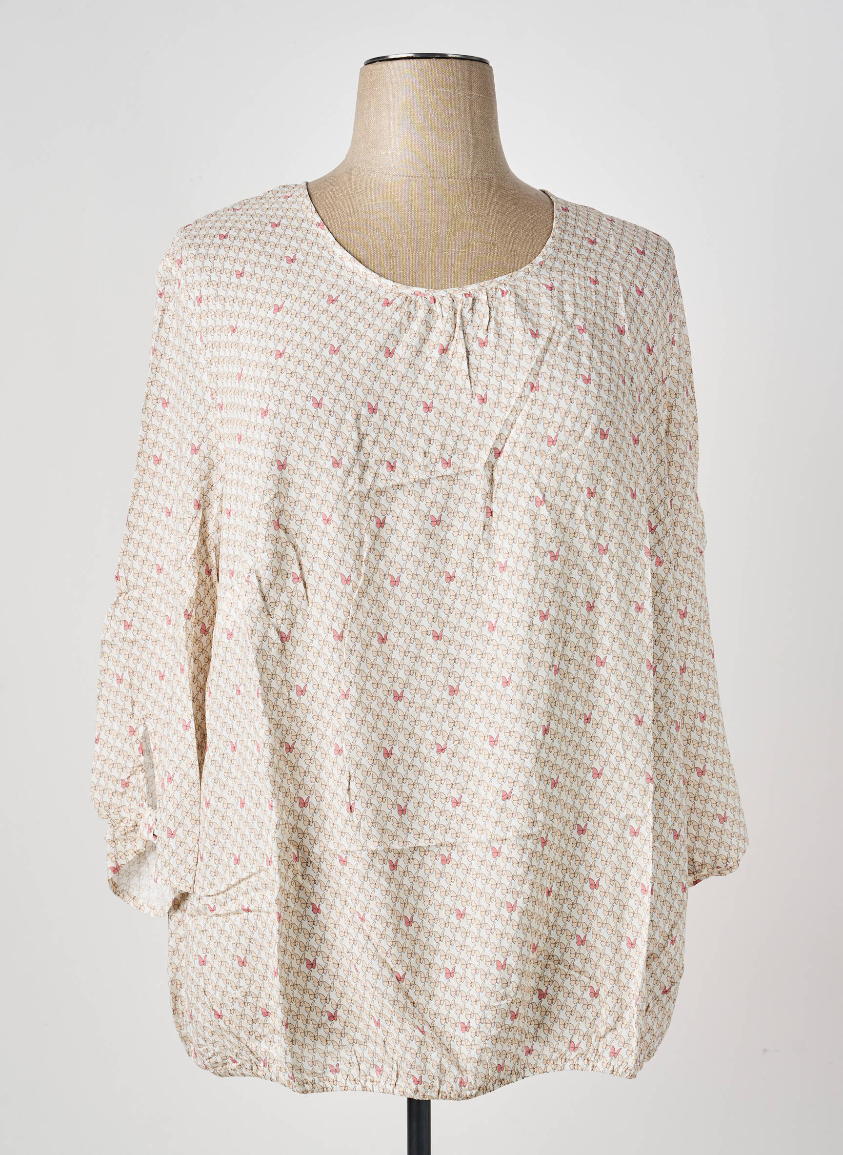 Blouse tissage popeline manches longues beige BARBARA LEBEK femme