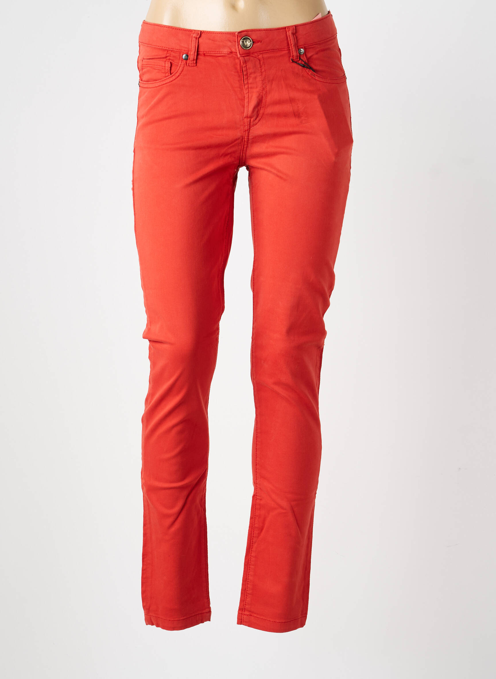 Pantalon slim tissage popeline taille normale orange VOTRE NOM femme