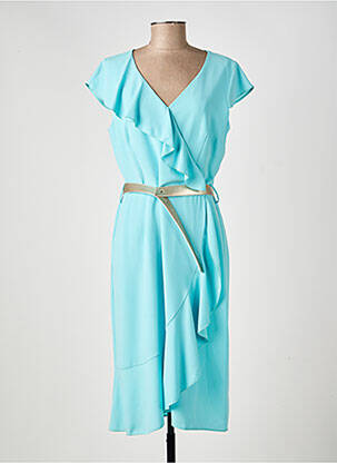 Robe mi-longue tissage crêpe manches courtes vert ESTEL COLLECTION femme
