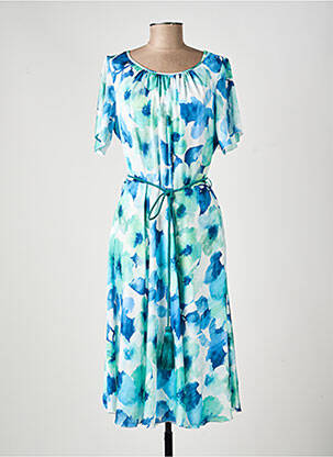 Robe mi-longue coupe fluide manches courtes bleu ESTEL COLLECTION femme