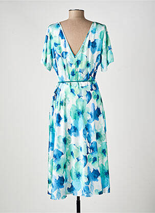 Robe mi-longue coupe fluide manches courtes bleu ESTEL COLLECTION femme